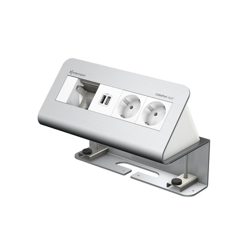 Kindermann CablePort desk² - 4 voudig - 2x Stroom, 1x USB lader en 2x leeg (2 half-sized modules) Brushed