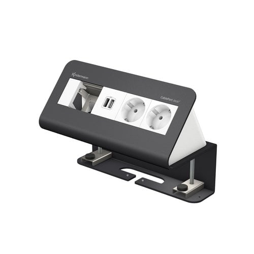 Kindermann CablePort desk² - 4 voudig - 2x Stroom, 1x USB lader en 2x leeg (2 half-sized modules) Antraciet