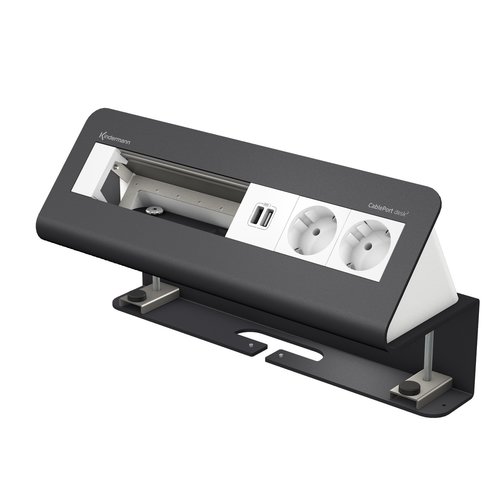 Kindermann CablePort desk² - 6 voudig - 2x Stroom, 1x USB lader en 3x leeg (6 half-sized modules)-Antraciet