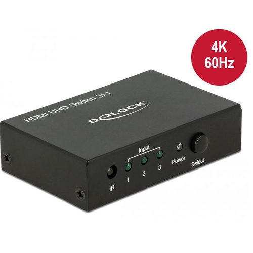 DeLock 3 poorts UHD HDMI Switch met Afstandsbediening