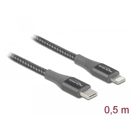 DeLock Data -en Oplaadkabel USB Type-C™ - Lightning™  voor iPhone™, iPad™ en iPod™ 0.5 meter - Grijs