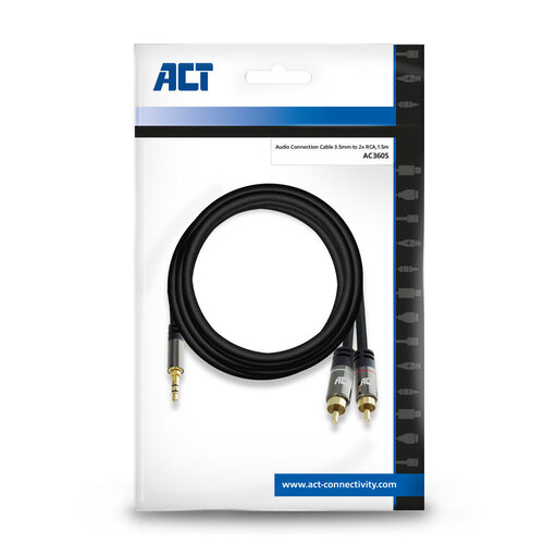 ACT H.Q. 3,5mm jack - 2x tulp kabel - 1.5 meter