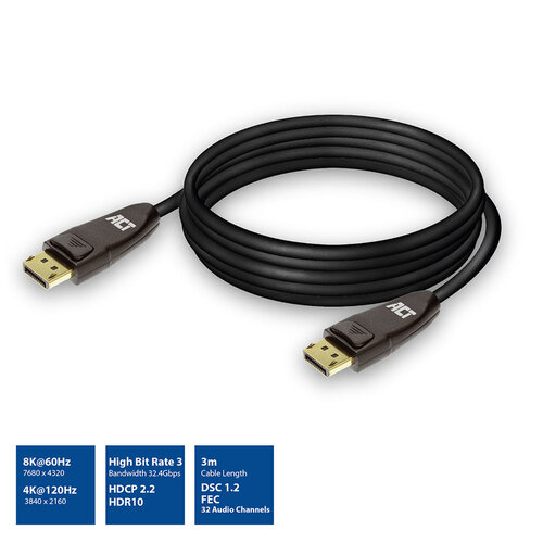 ACT Displayport kabel - 3.0 meter (v1.4, 8K)