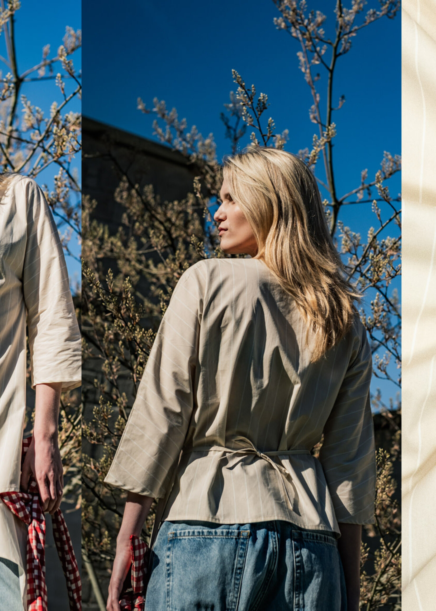 katoen streep beige wit