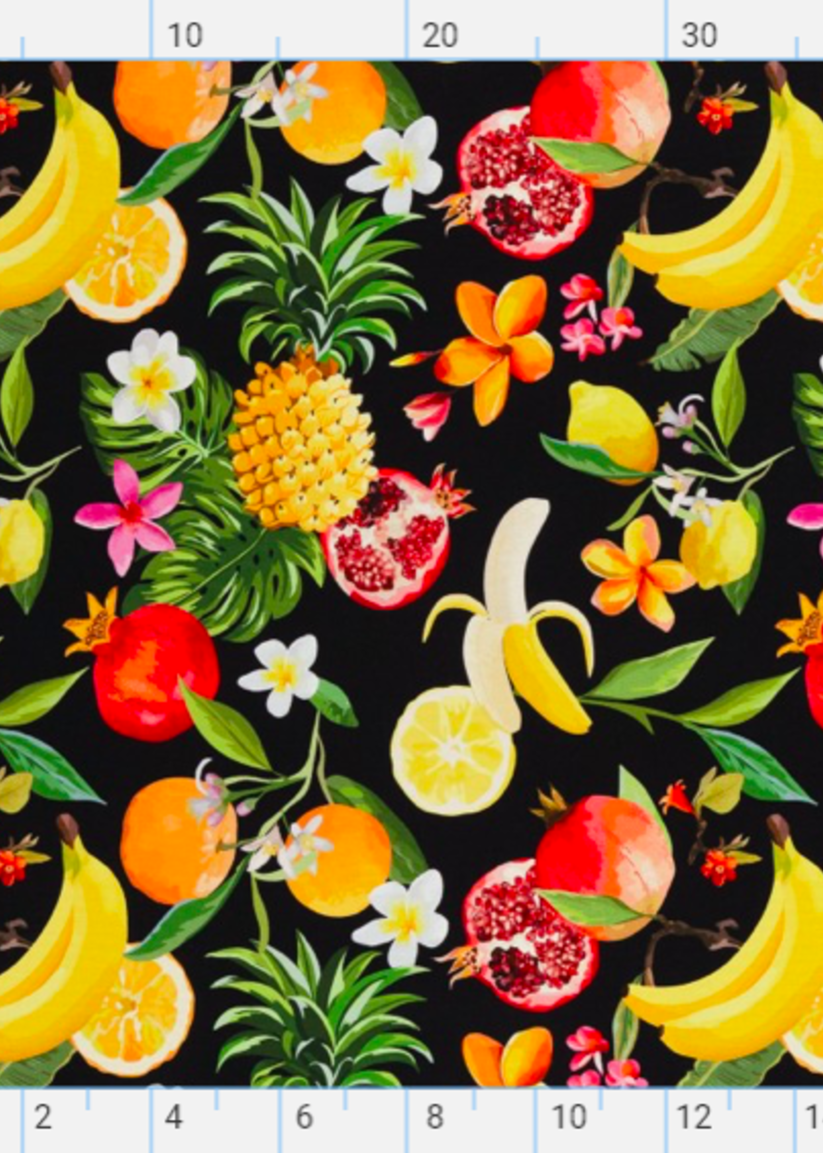 * Stof Canvas - Fruit - Zwart