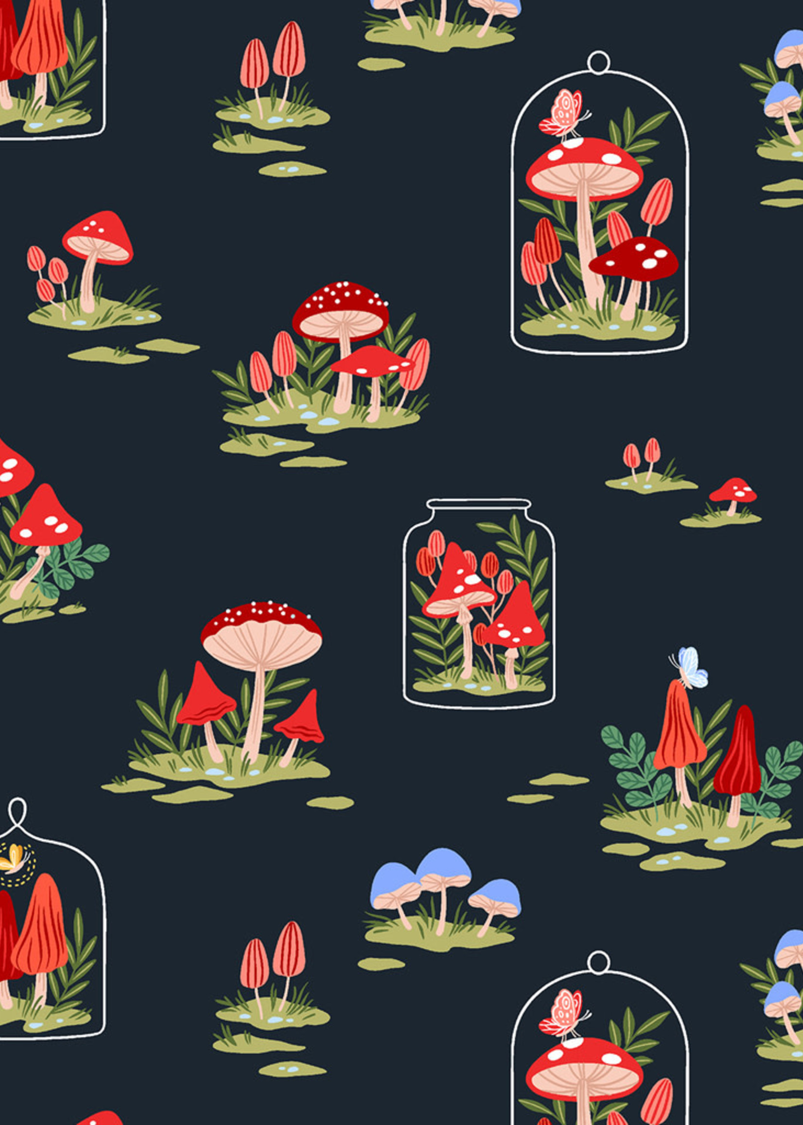 Cotton + Steel * Stof Katoen - Rifle Paper Co for Cotton + Steel - Camont - Garden & Globe - Mushroom Garden Navy