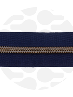 Zipper Zoo ° Spiraalrits - Zipper Zoo - 1 meter - Navy Blauw / Antique Brass
