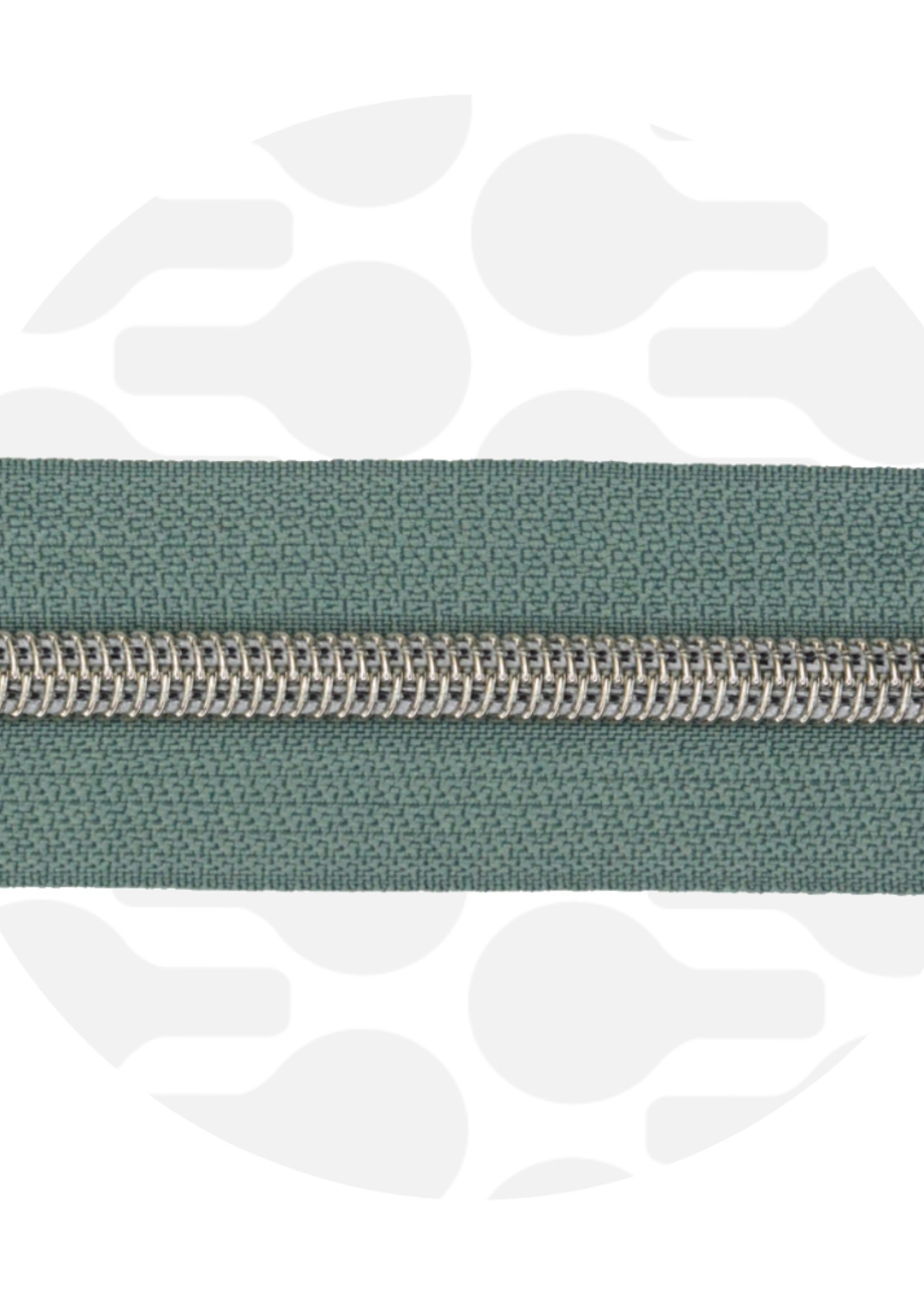 Zipper Zoo * Spiraalrits - 1 meter - Smokey Green / Zilver