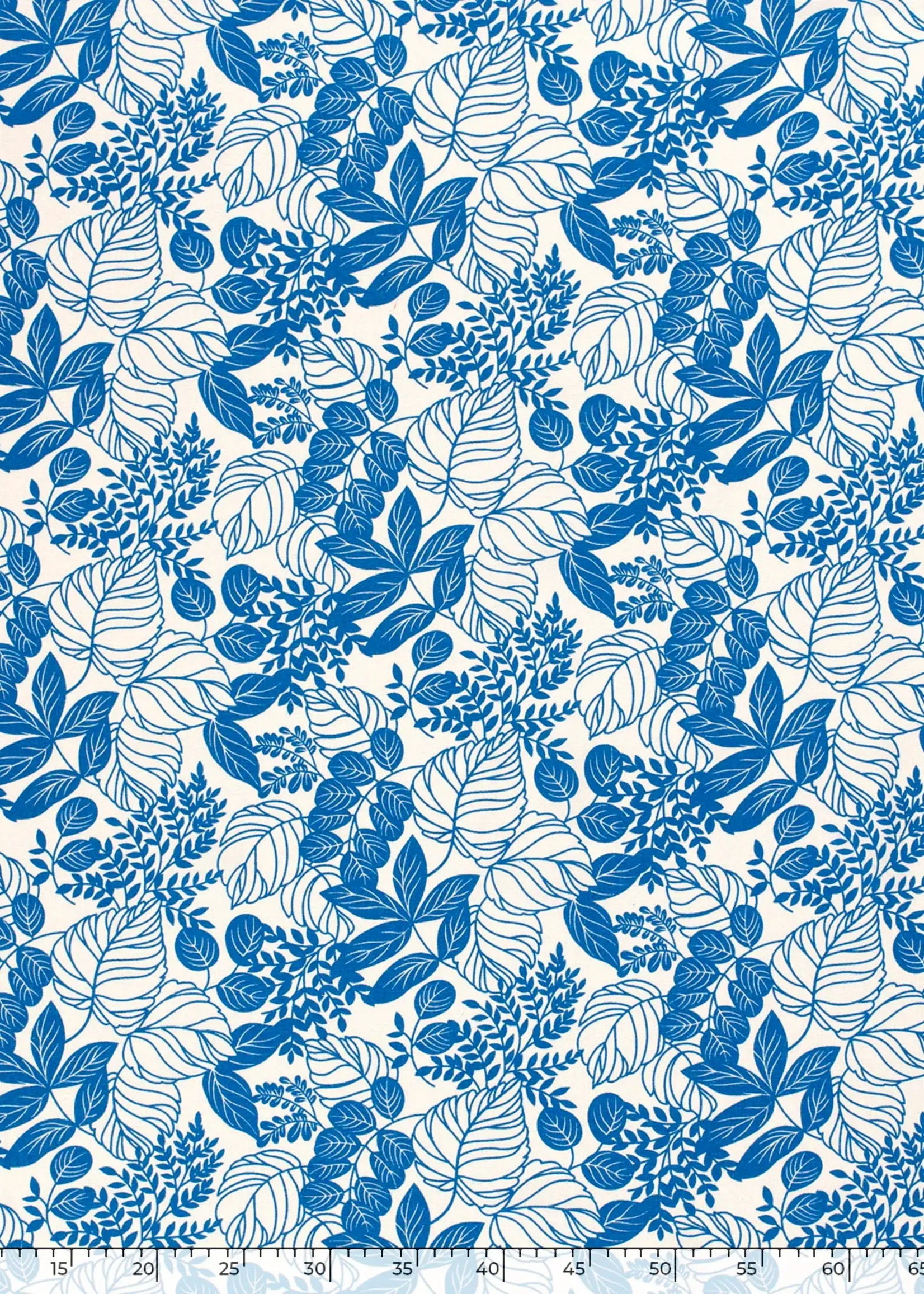 * Stof Linnen Blend - Flowers - Blue