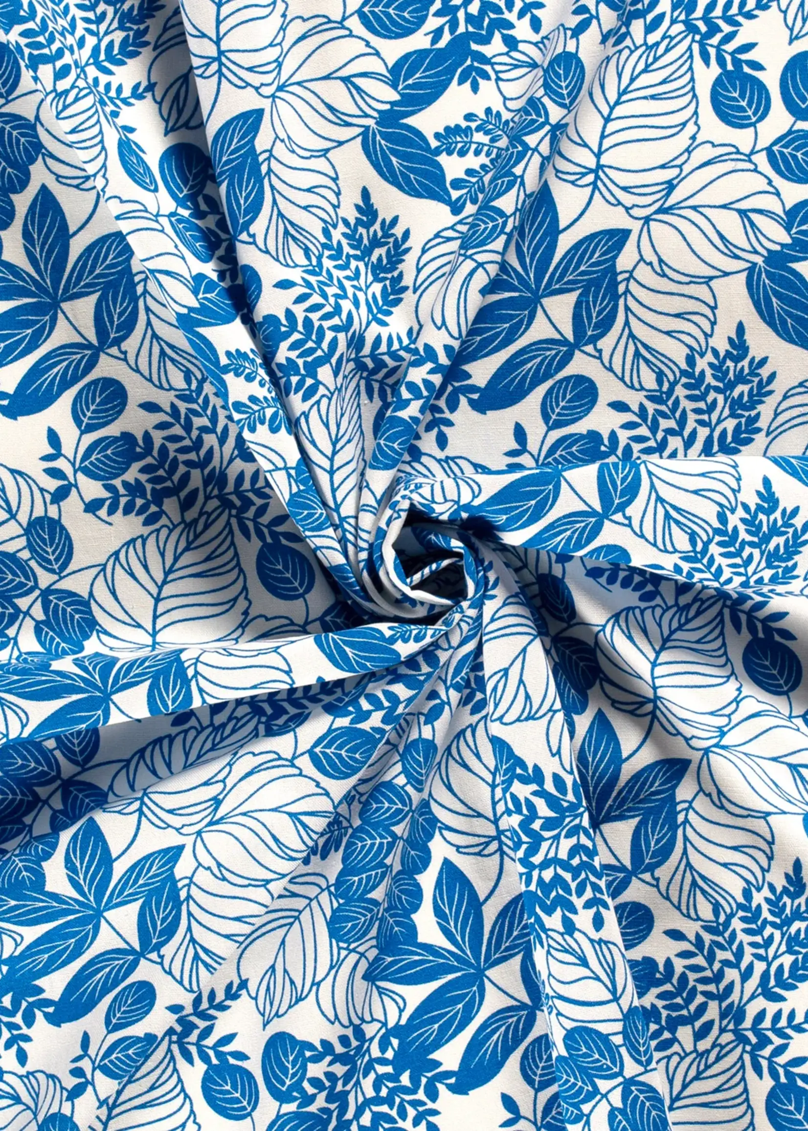 * Stof Linnen Blend - Flowers - Blue