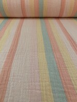 ° Stof Double Gauze - Soft Stripes with a Touch of Gold