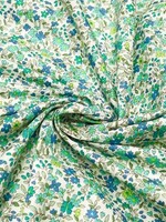 ° Stof Katoen - Flowers Blue & Green