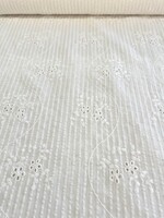 ° Stof Seersucker met Broderie - Wit