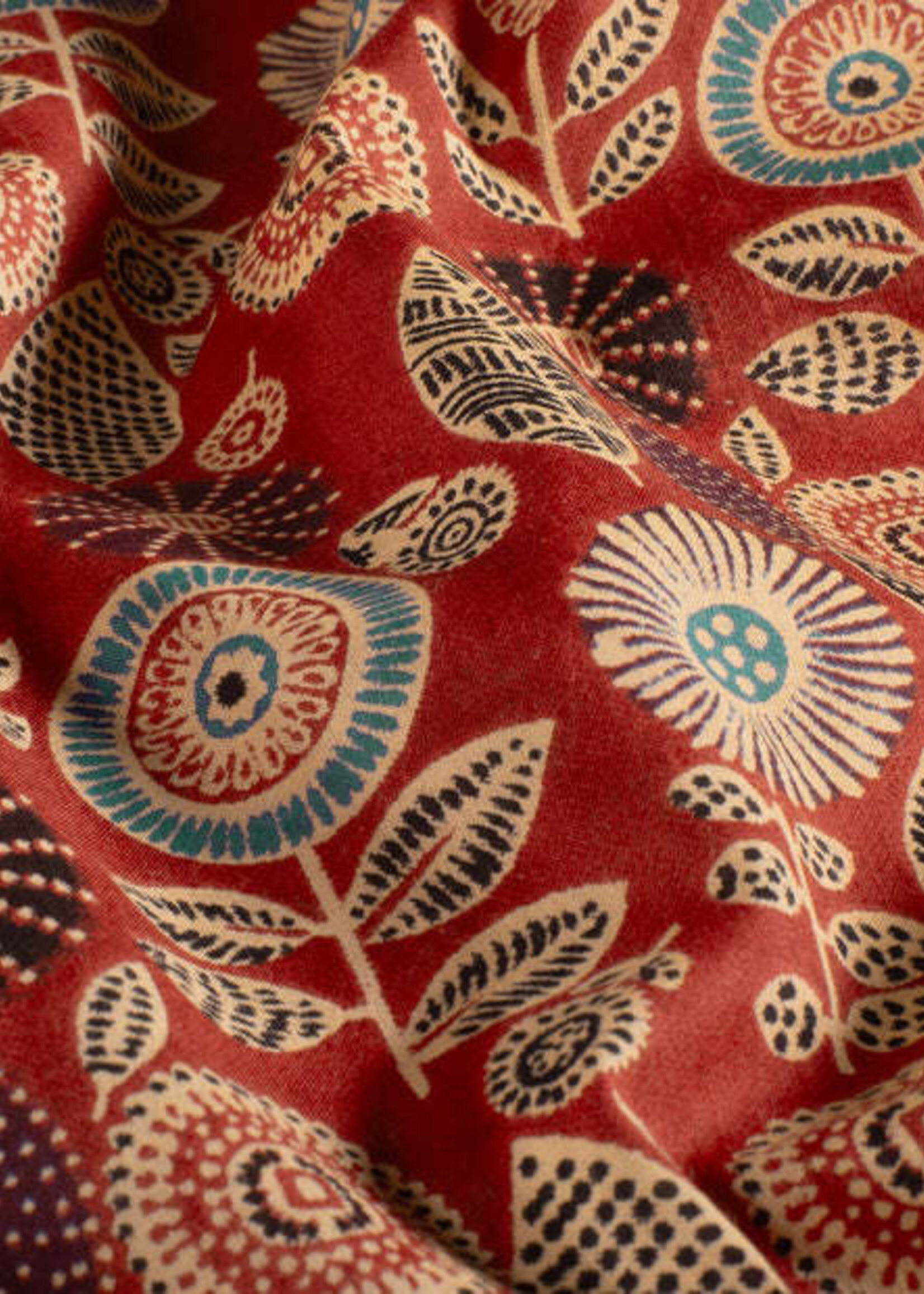 ° Stof Voile Katoen - Flowers Brique