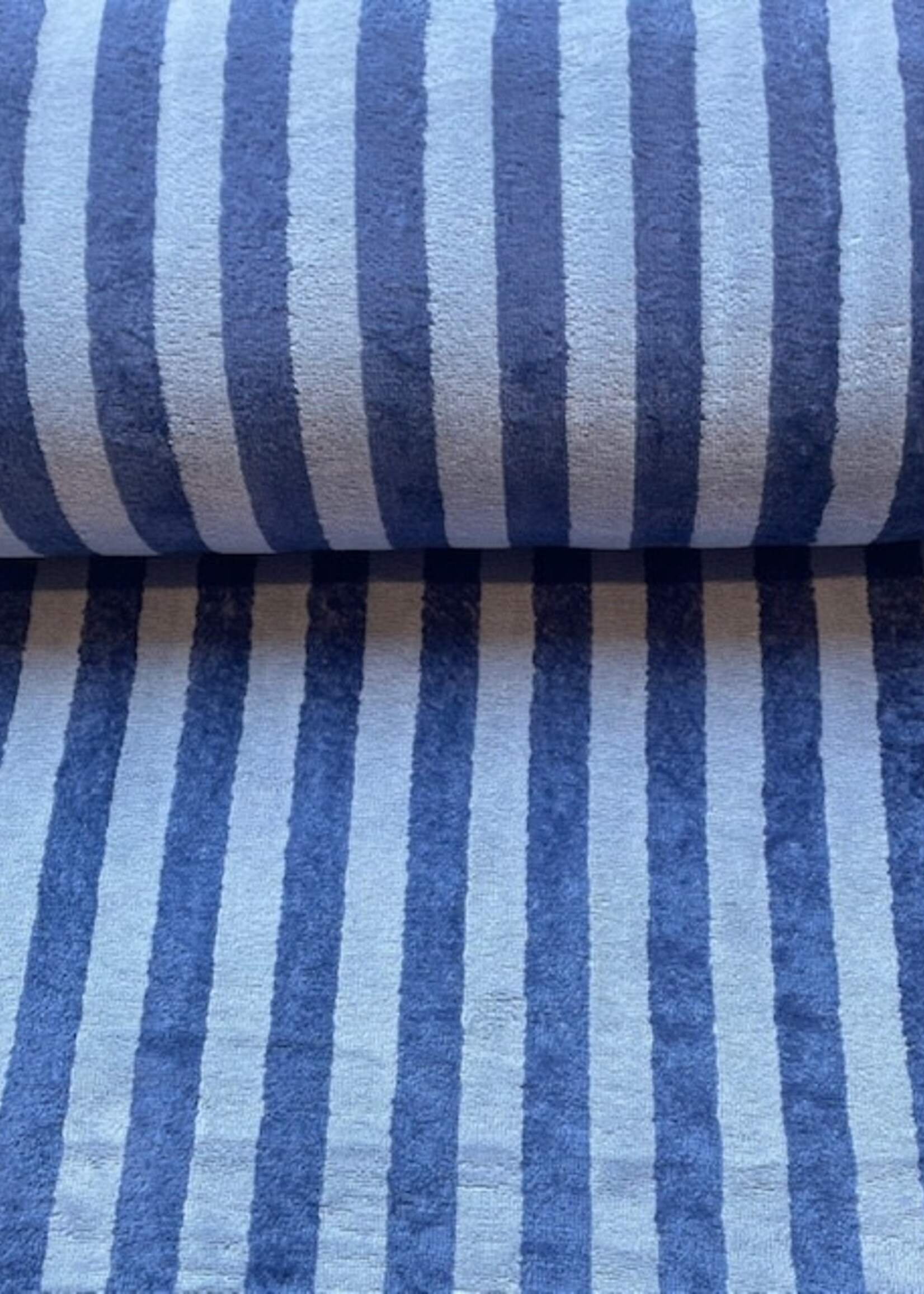 ° Stof Bamboo Badstof - Stripes - Baltique Indigo Blauw