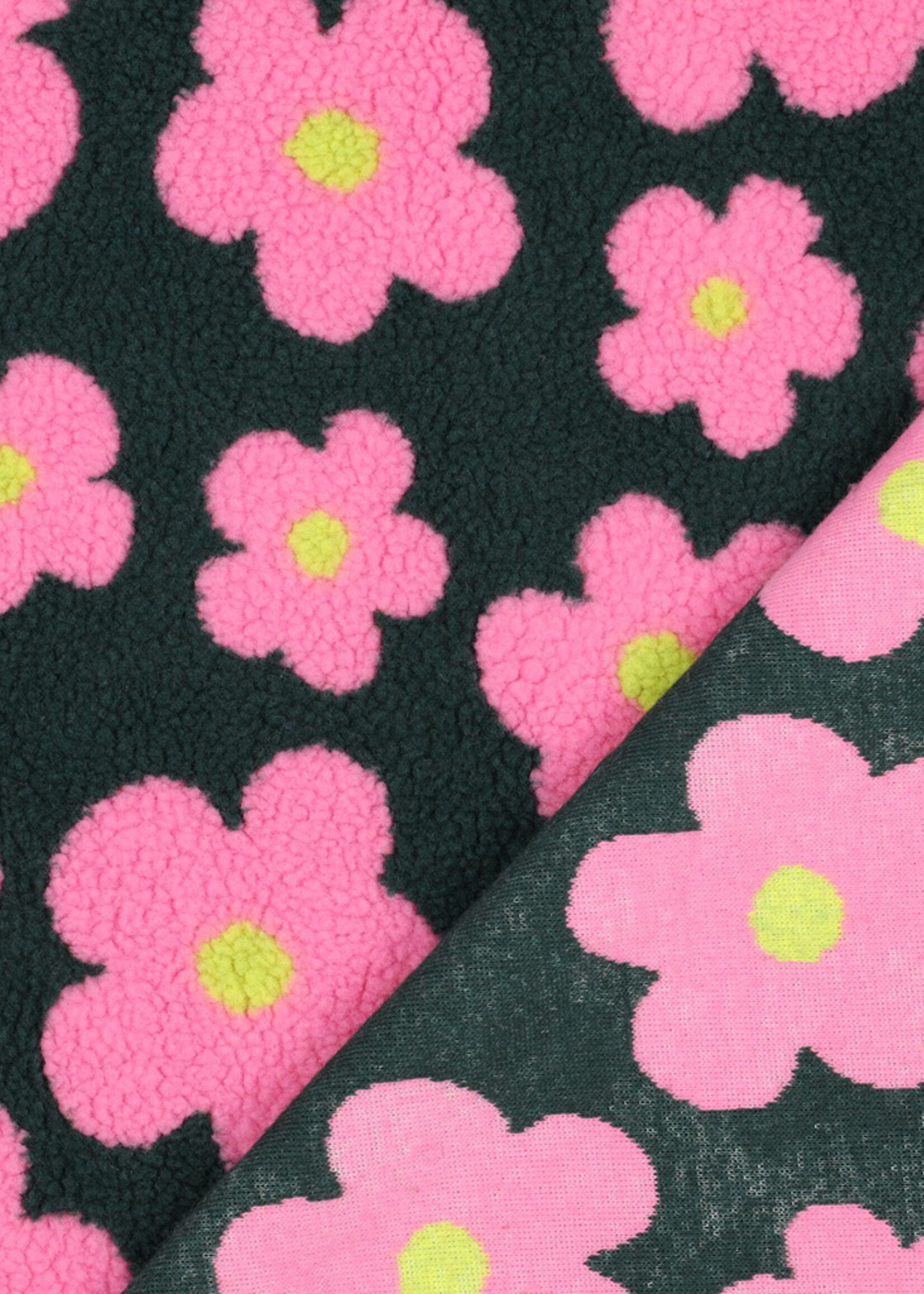 Poppy ° Stof Teddy - POPPY - Flowers Green & Pink