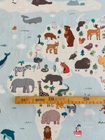 * Stof Katoen - Wereldkaart met dieren