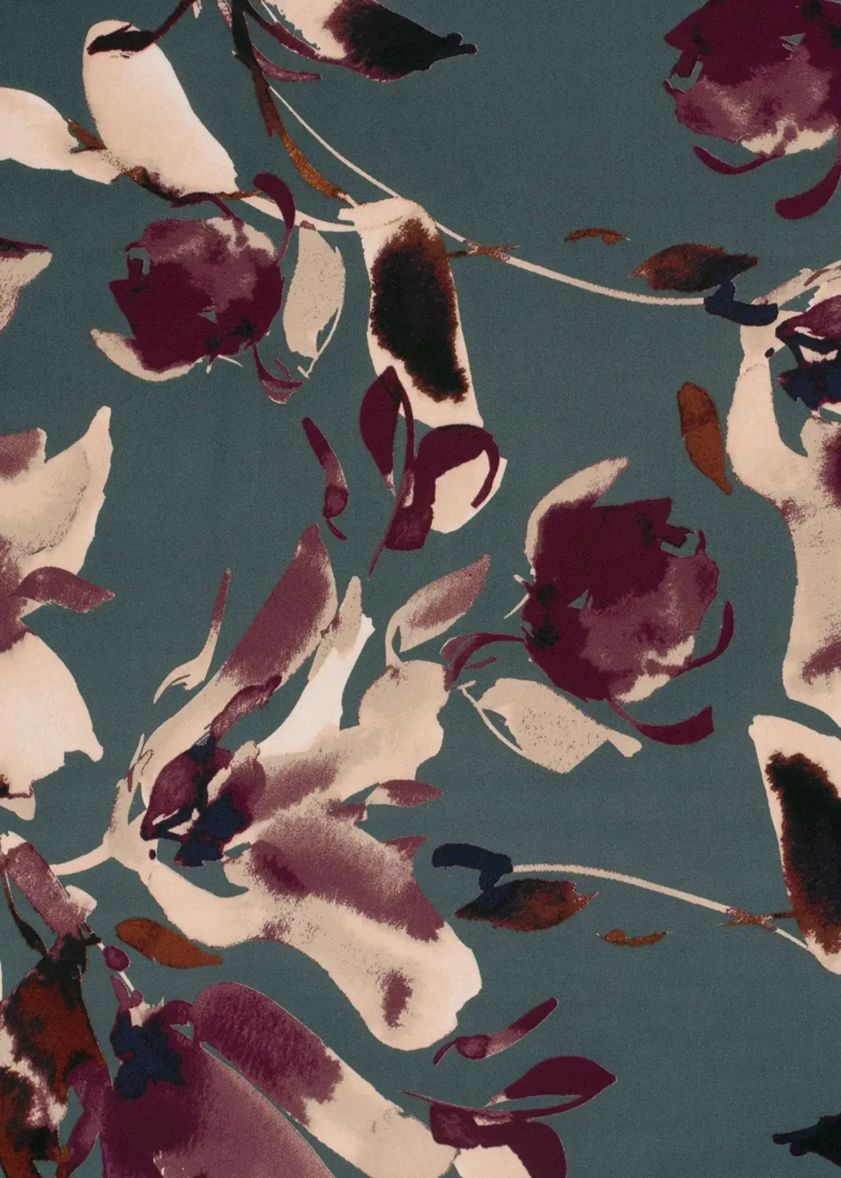 ° Soepelvallende Stof - Satijn Duchesse - Flowers Stealblue