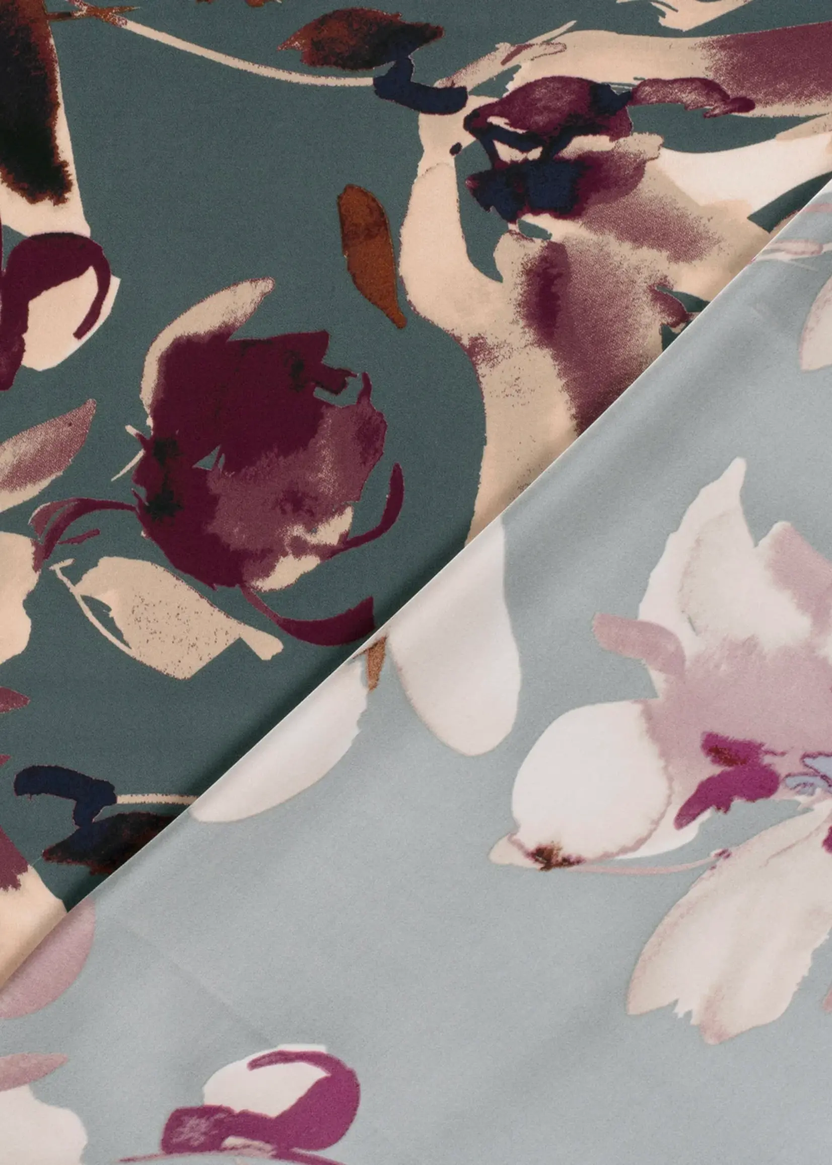 ° Soepelvallende Stof - Satijn Duchesse - Flowers Stealblue