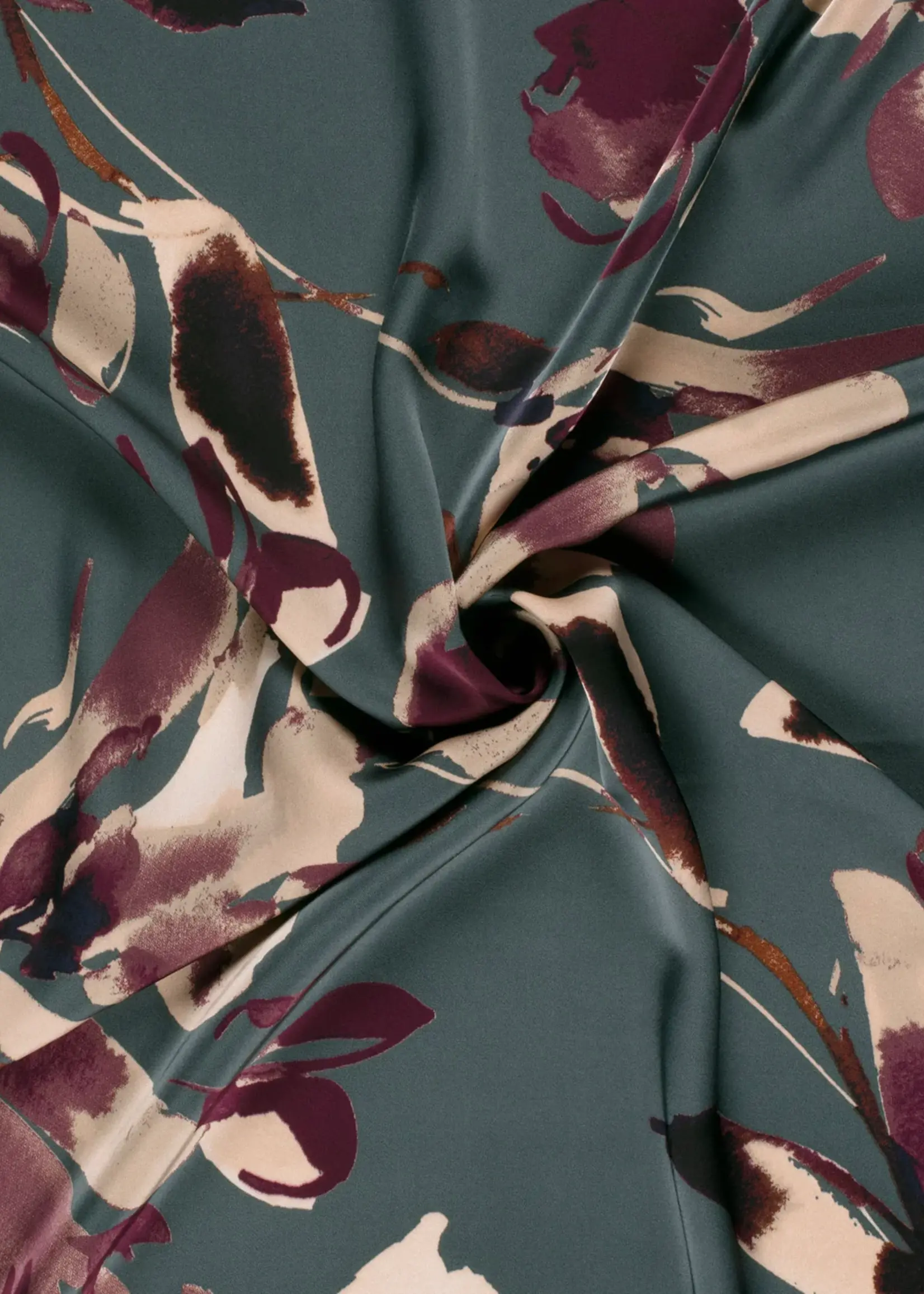 ° Soepelvallende Stof - Satijn Duchesse - Flowers Stealblue