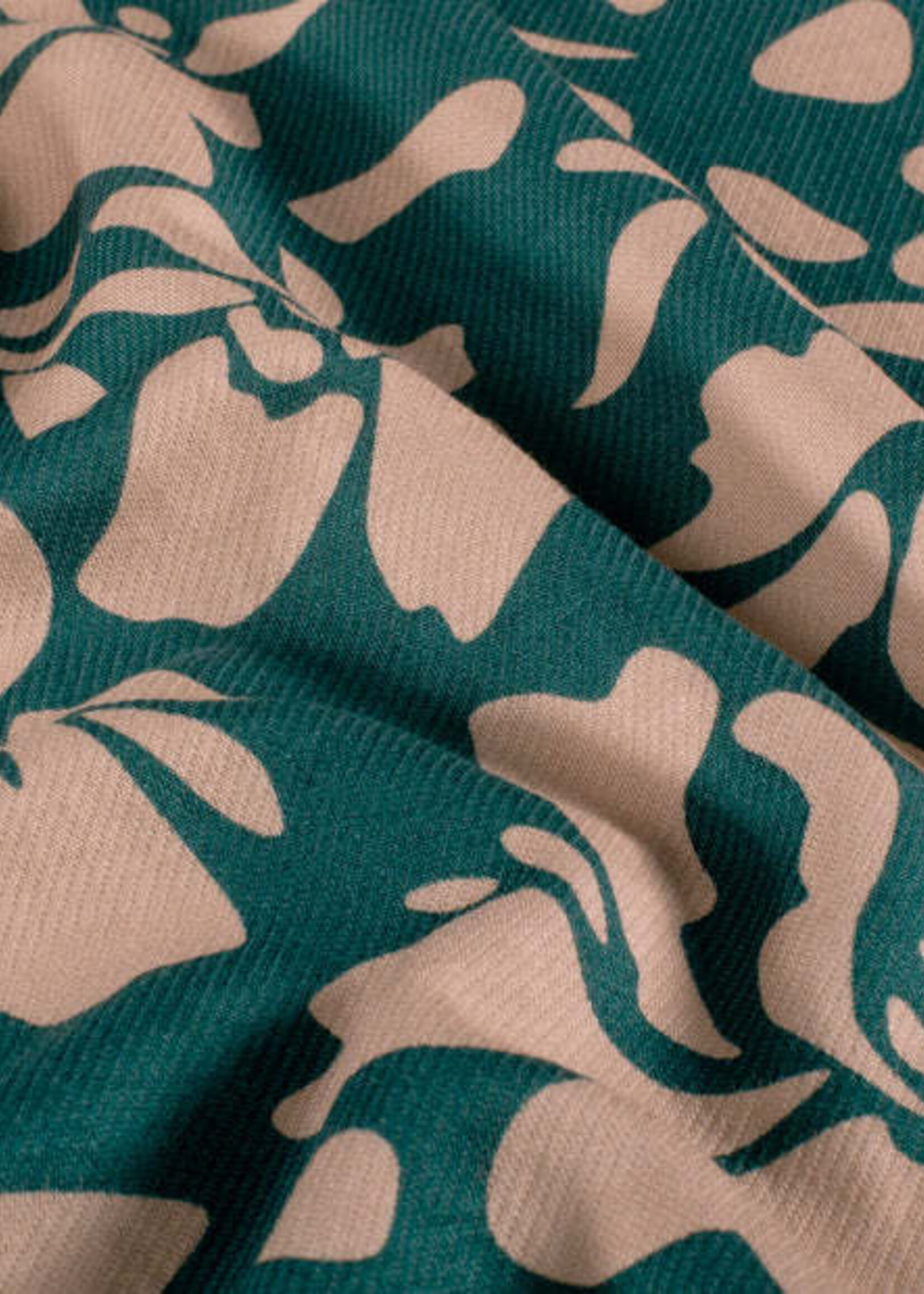 ° Soepelvallende Stof met Keper - Flowers - Groen