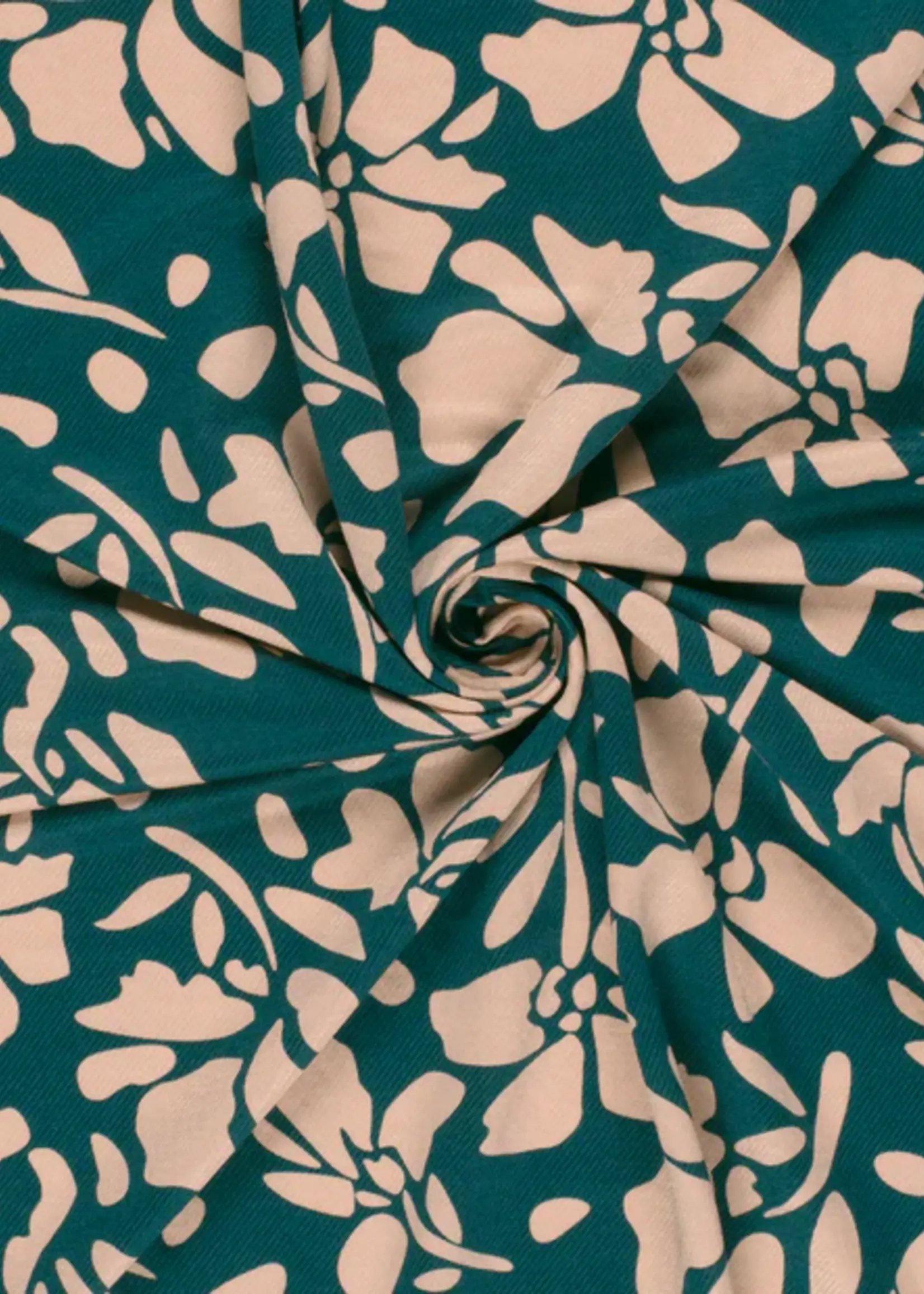 ° Soepelvallende Stof met Keper - Flowers - Groen