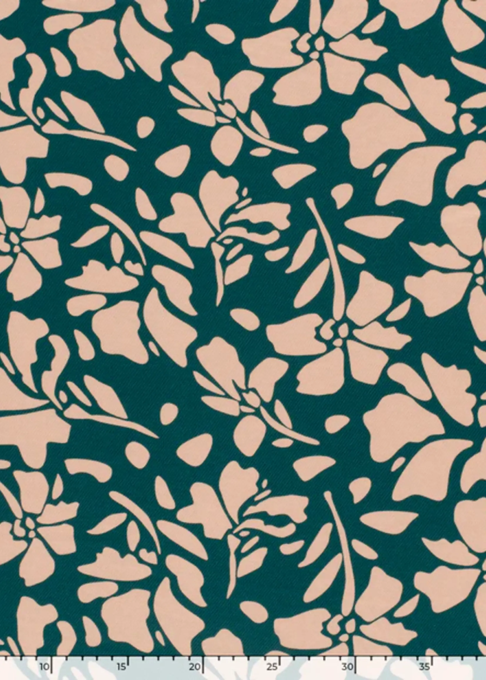 ° Soepelvallende Stof met Keper - Flowers - Groen
