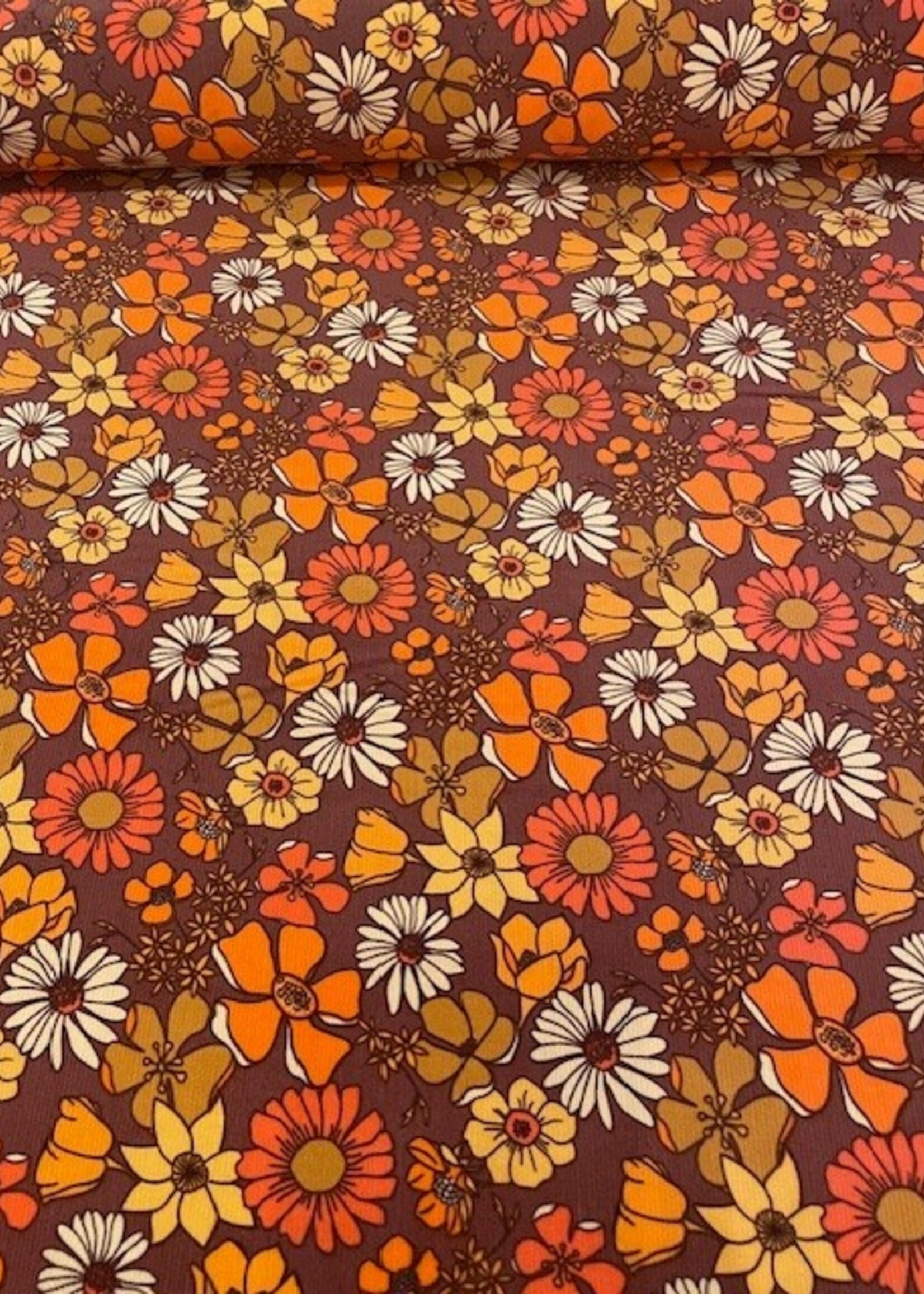 ° Stof Ribvelours (milleraies) - Bloemen - Retro