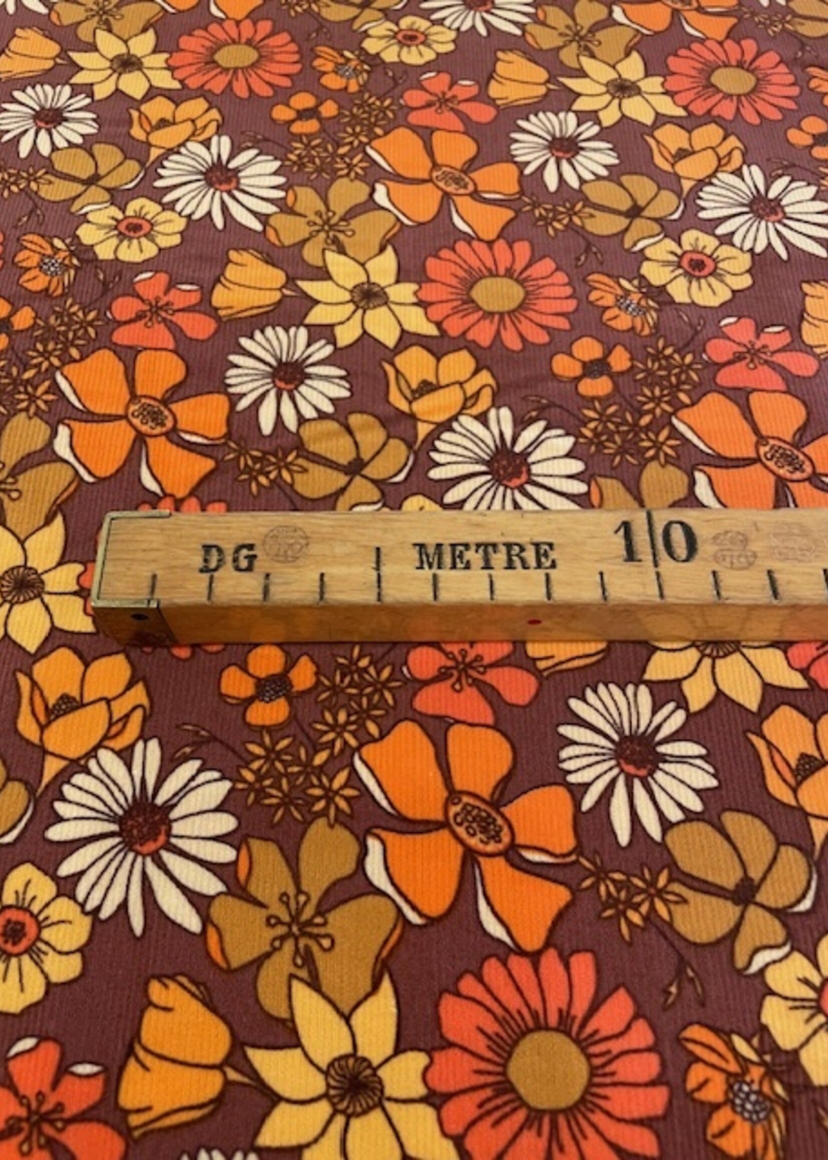 ° Stof Ribvelours (milleraies) - Bloemen - Retro