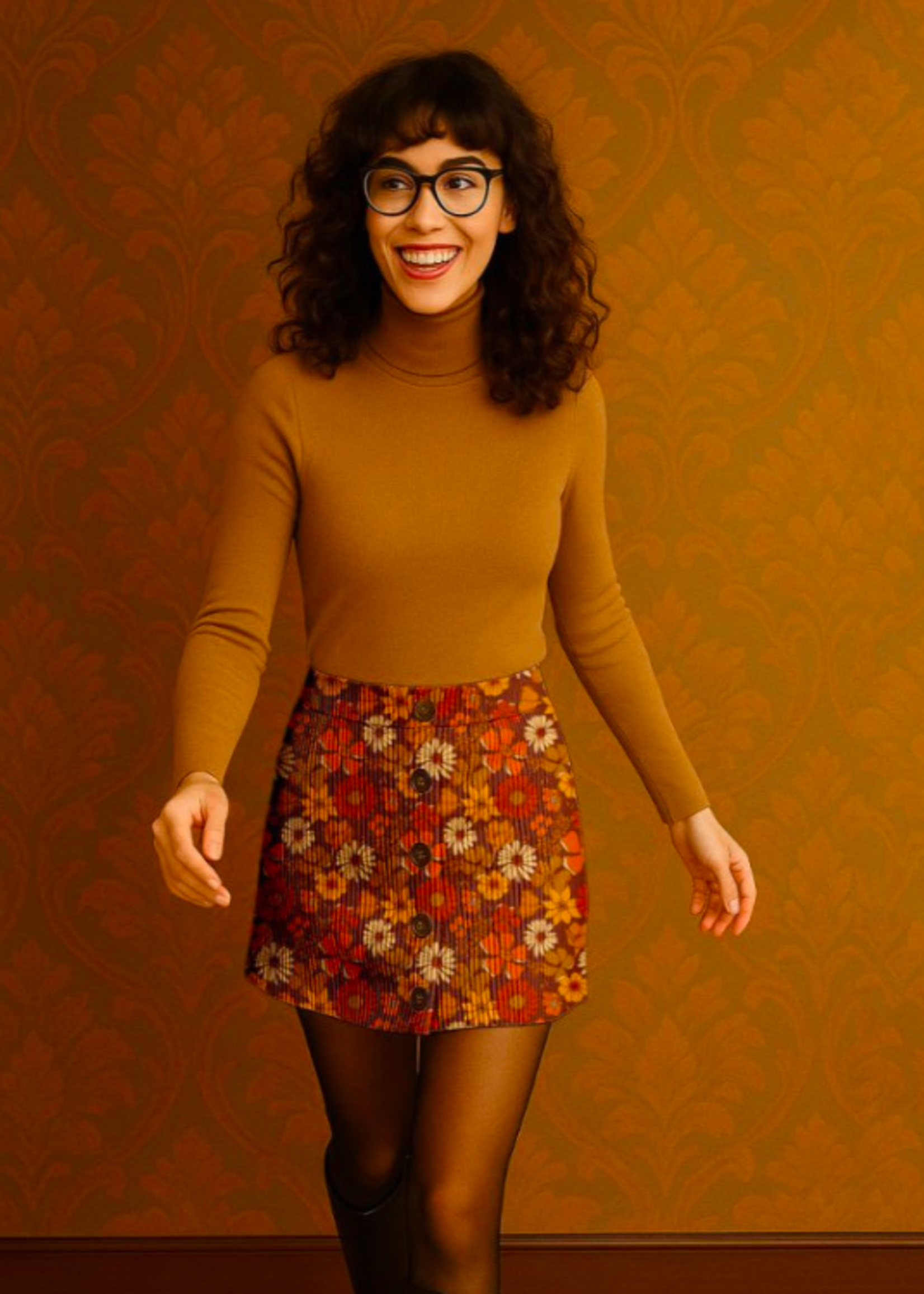 ° Stof Ribvelours (milleraies) - Bloemen - Retro