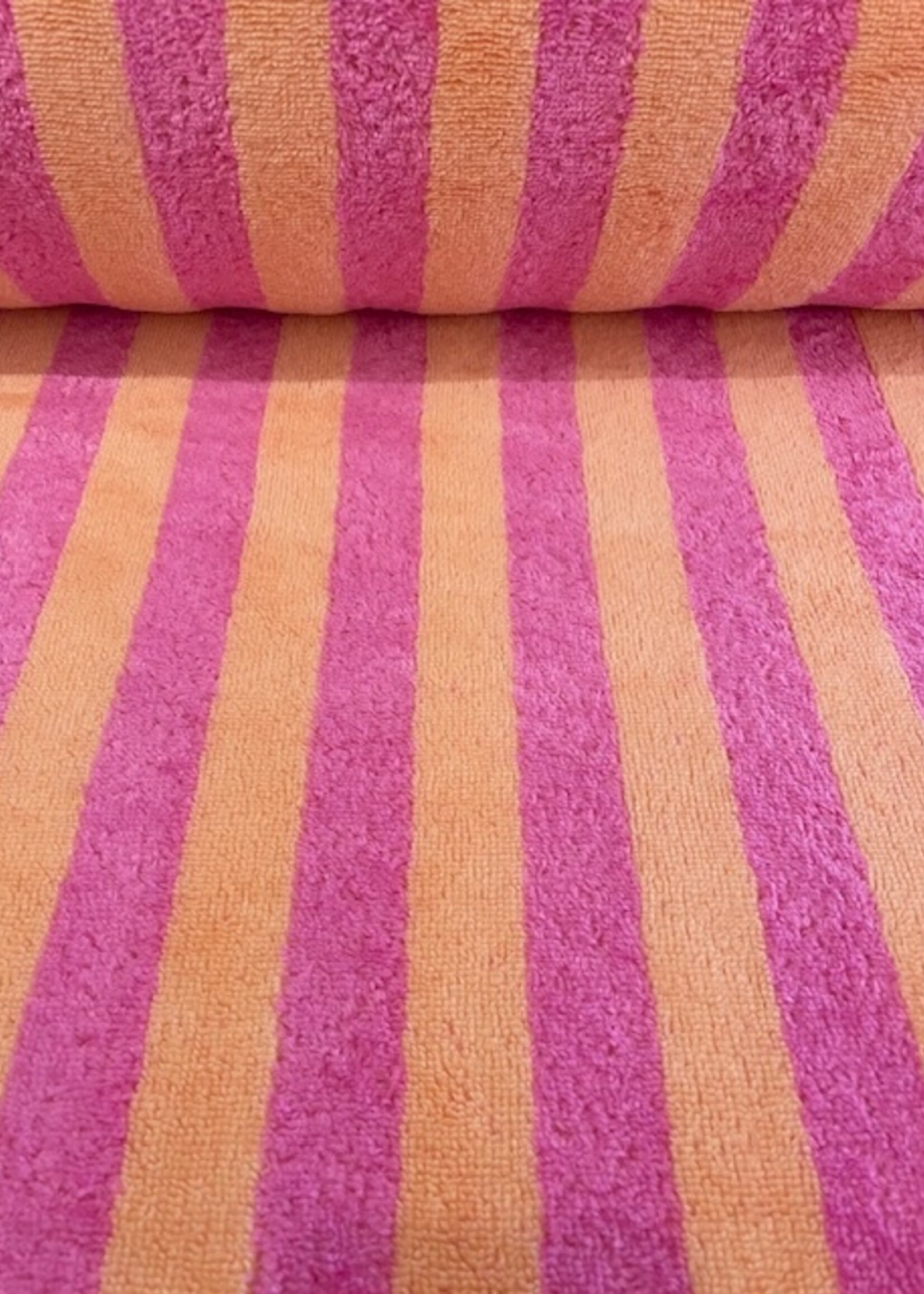 ° Stof Bamboo Badstof - Stripes - Pink & Orange