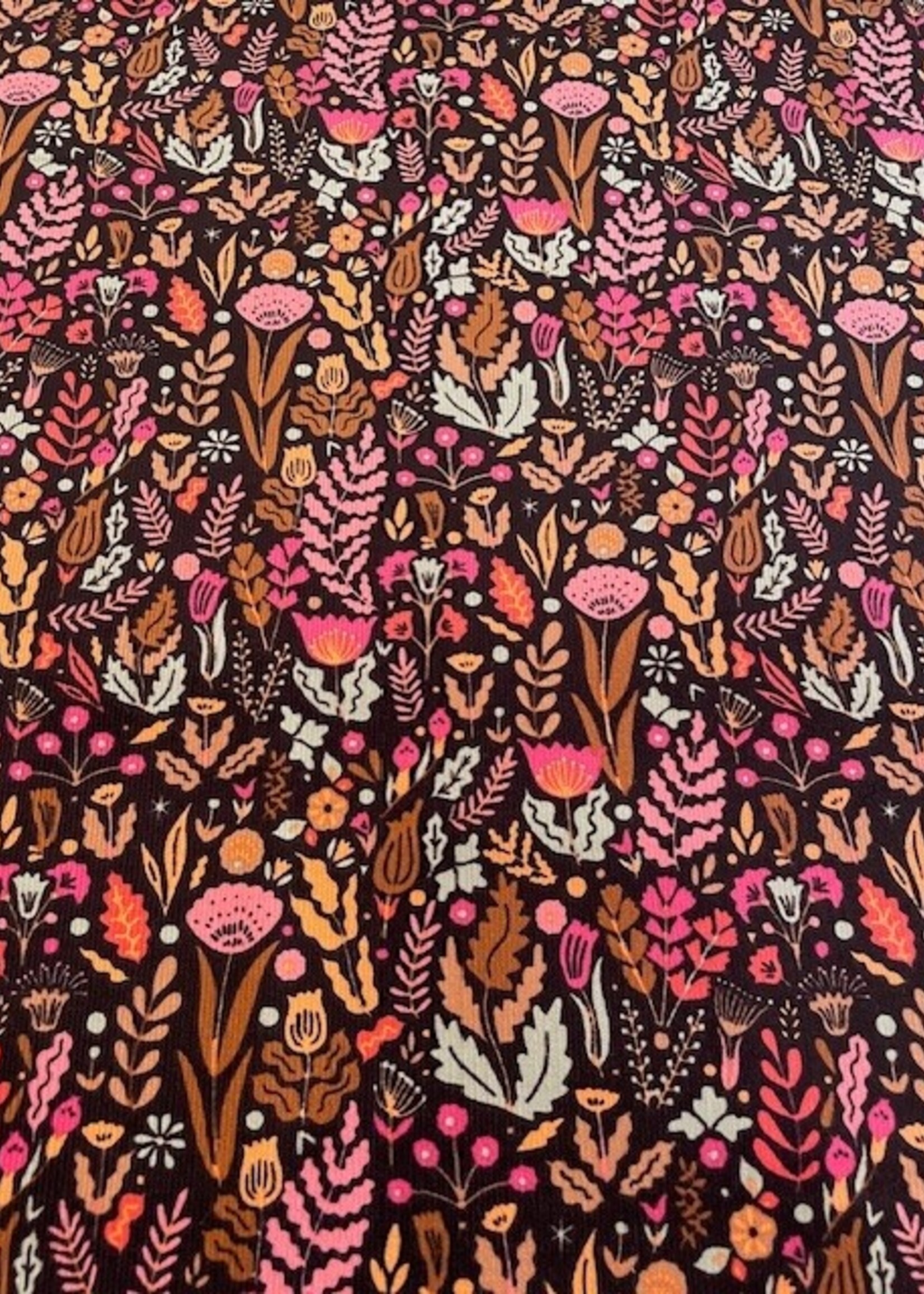 ° Stof Ribvelours (milleraies) - Bloemen - Pink