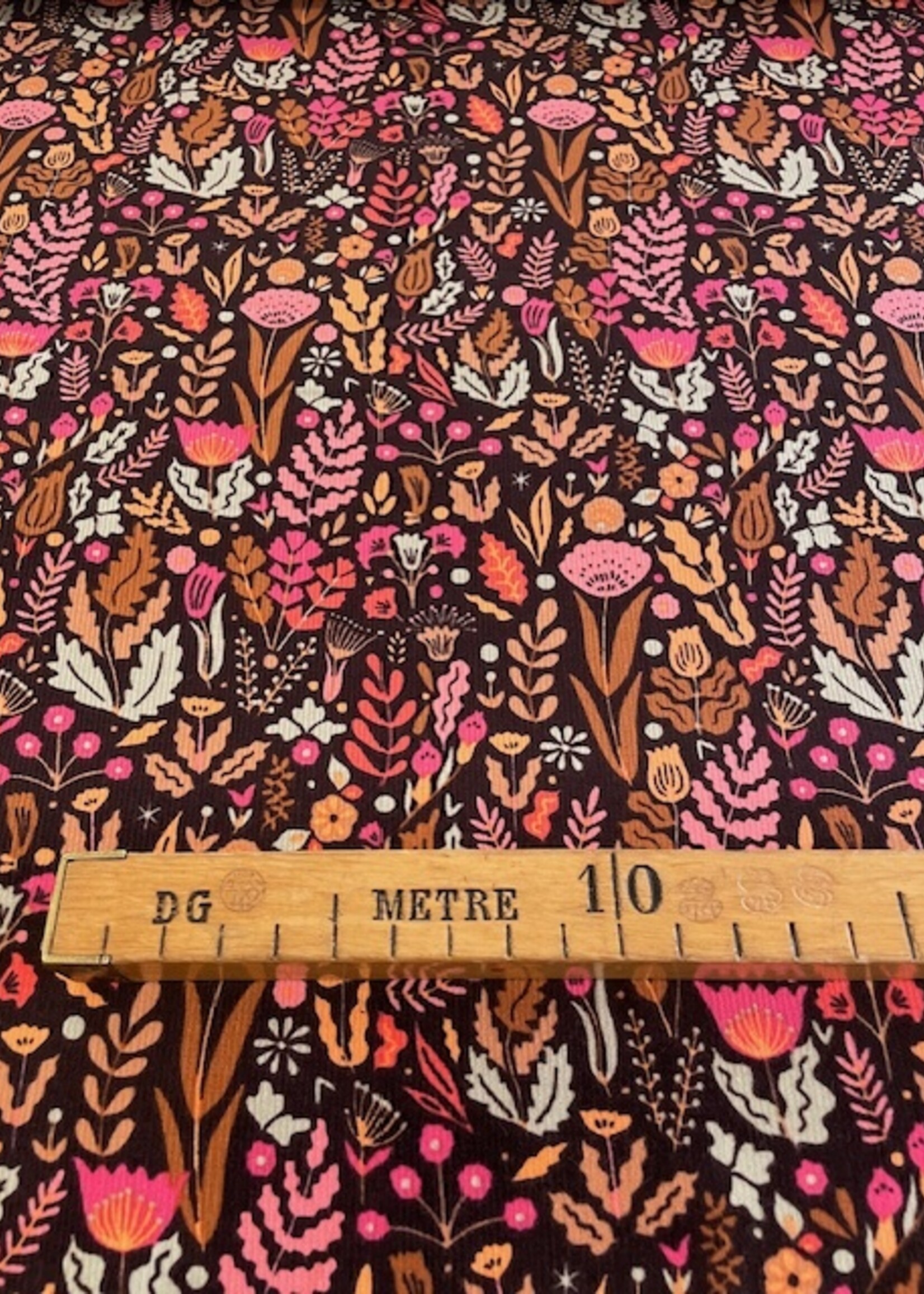 ° Stof Ribvelours (milleraies) - Bloemen - Pink