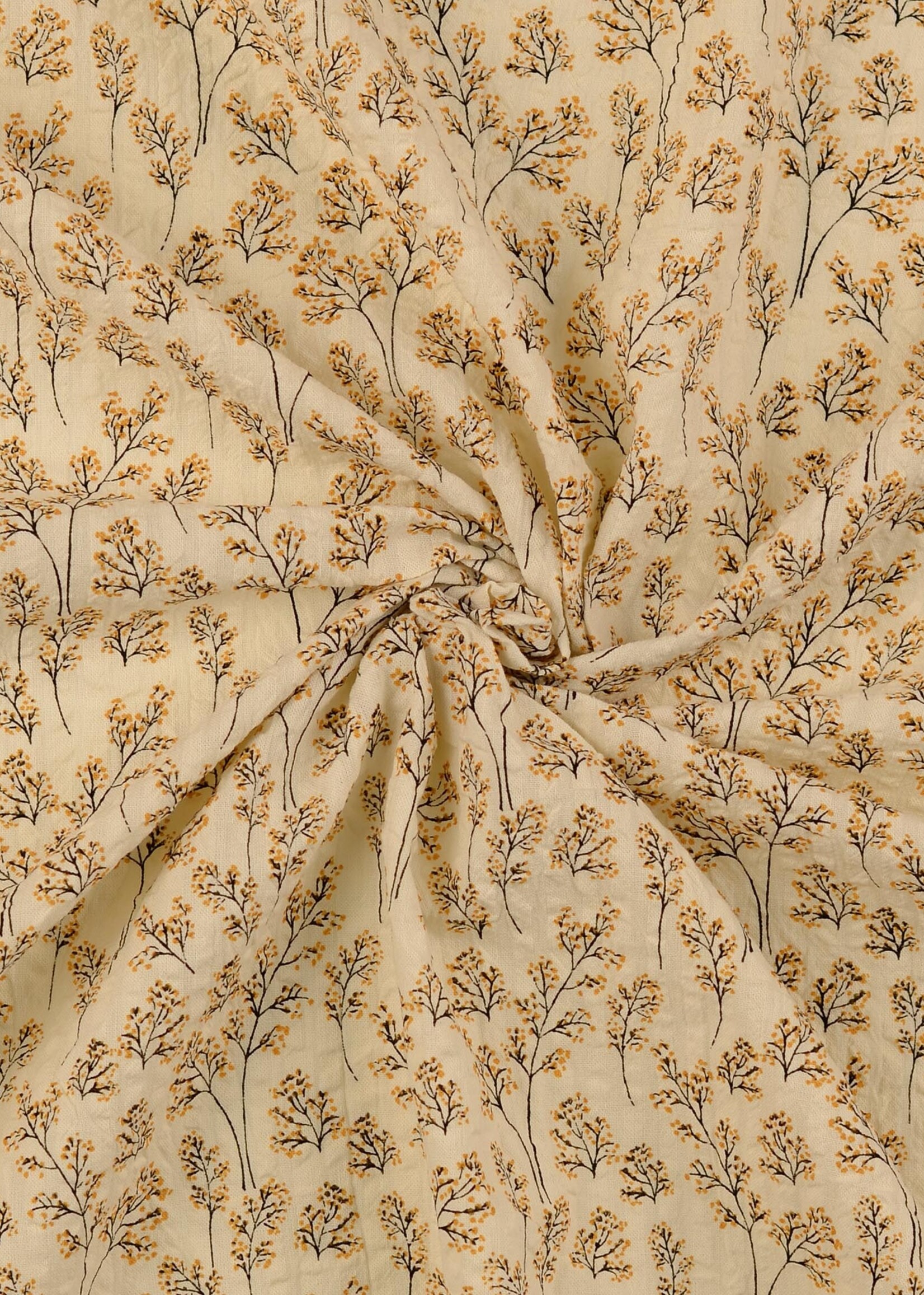 ° Stof Seersucker - Flowers - Oker