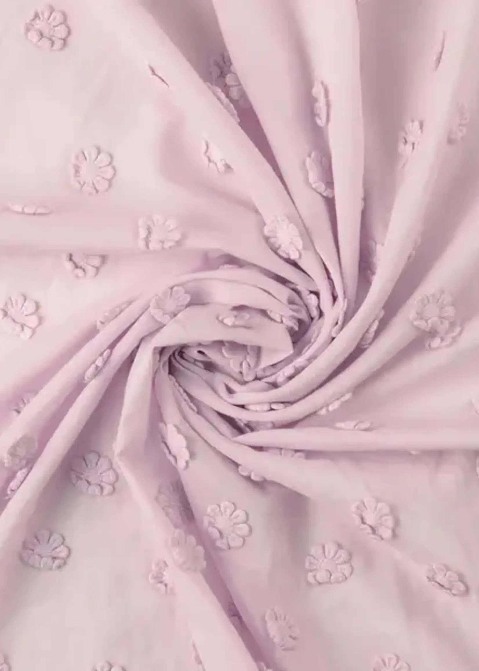 ° Stof Katoen met 3D bloemen - Roze