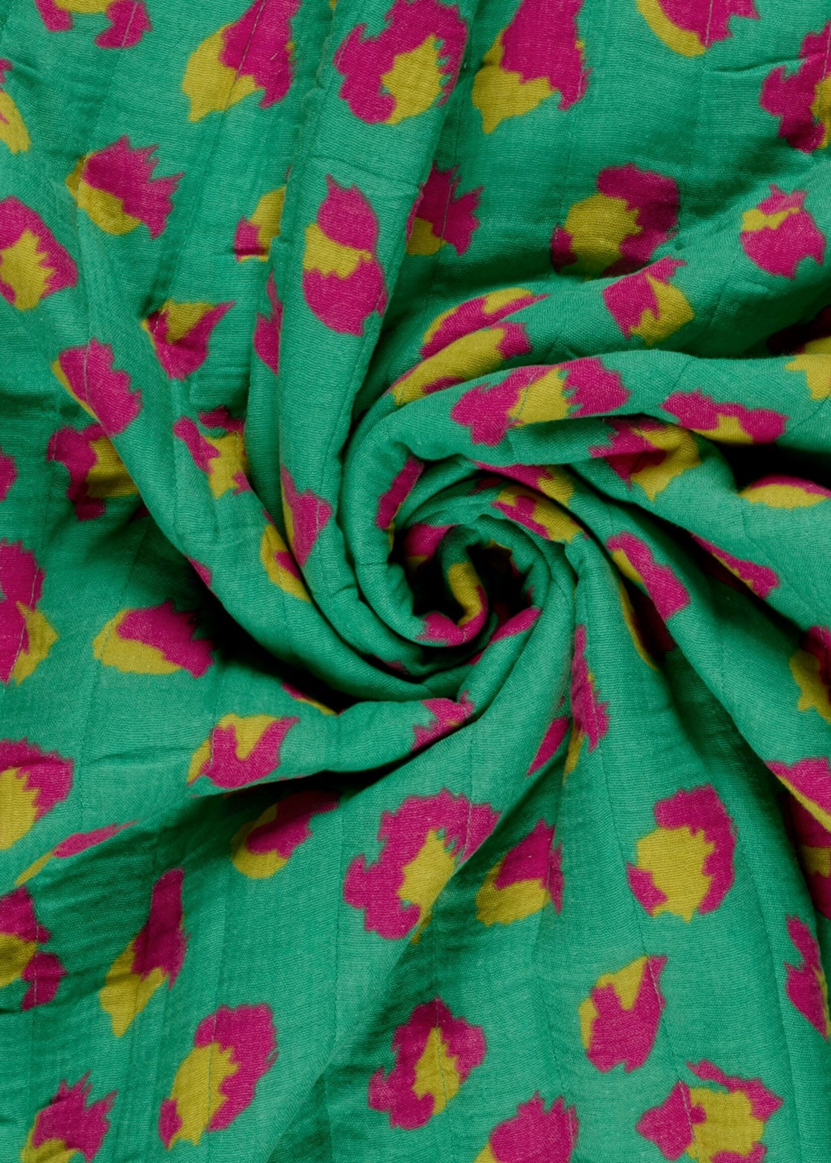 ° Stof Double Gauze Gewatteerd Quilted - Double Face - Leopard Turquoise