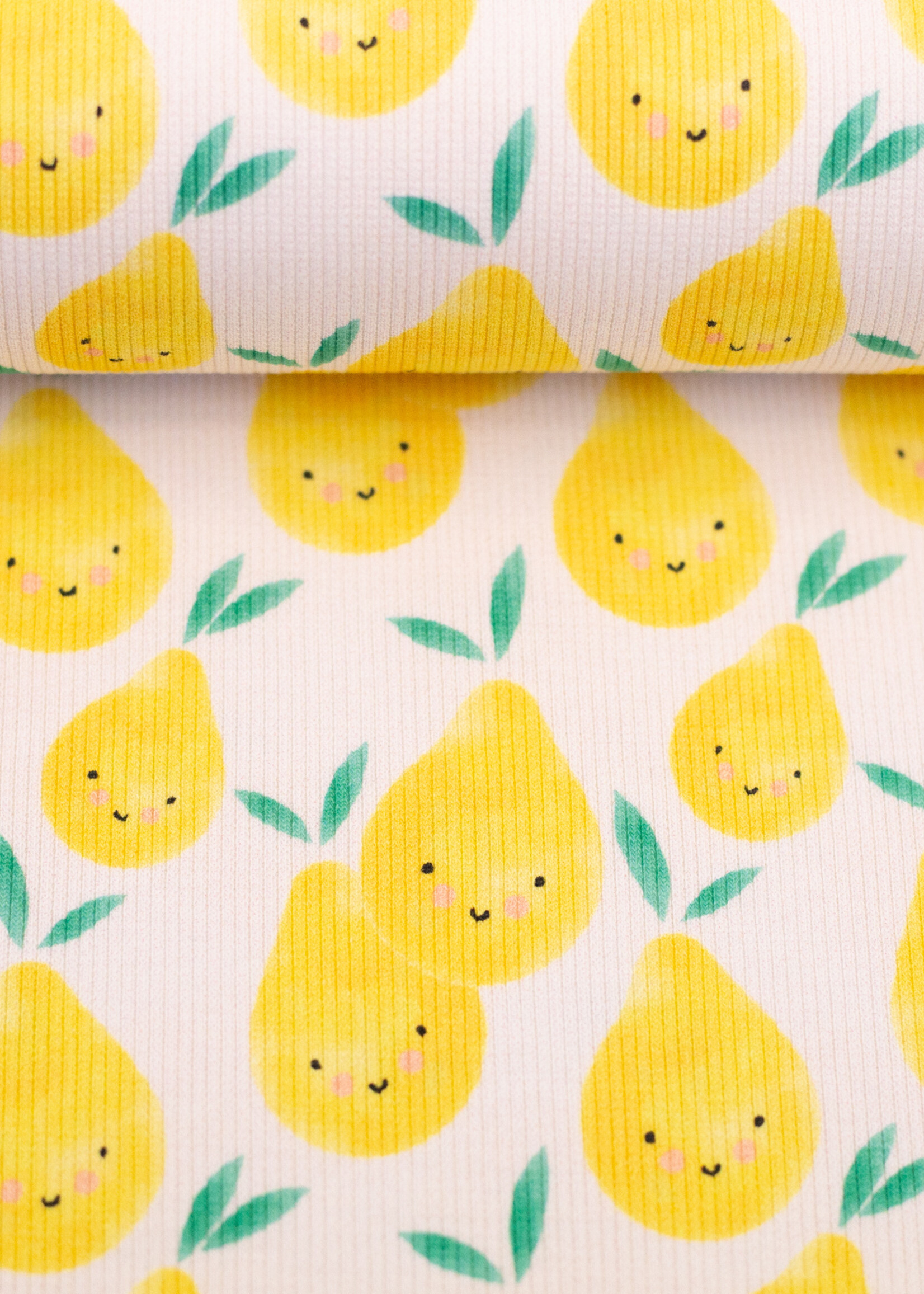 ° Stof Structuurtricot - Funny Fruit - Lemon