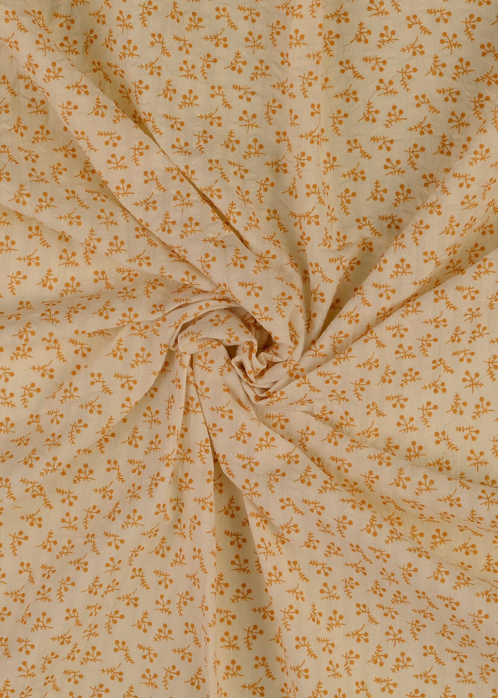 ° Stof Seersucker - Bloemen - Oker