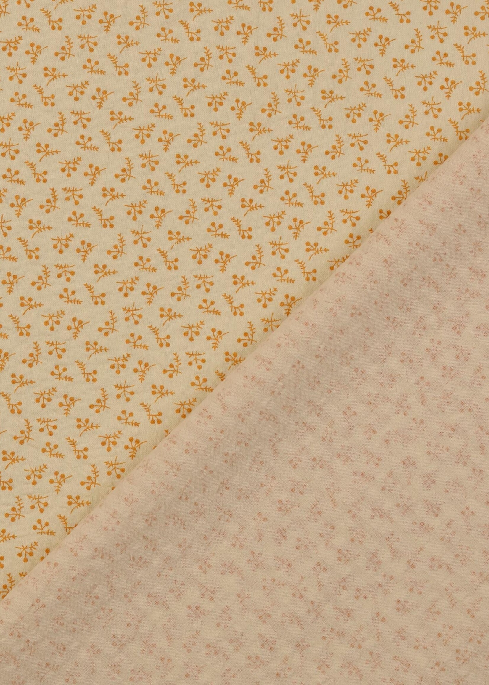 ° Stof Seersucker - Bloemen - Oker