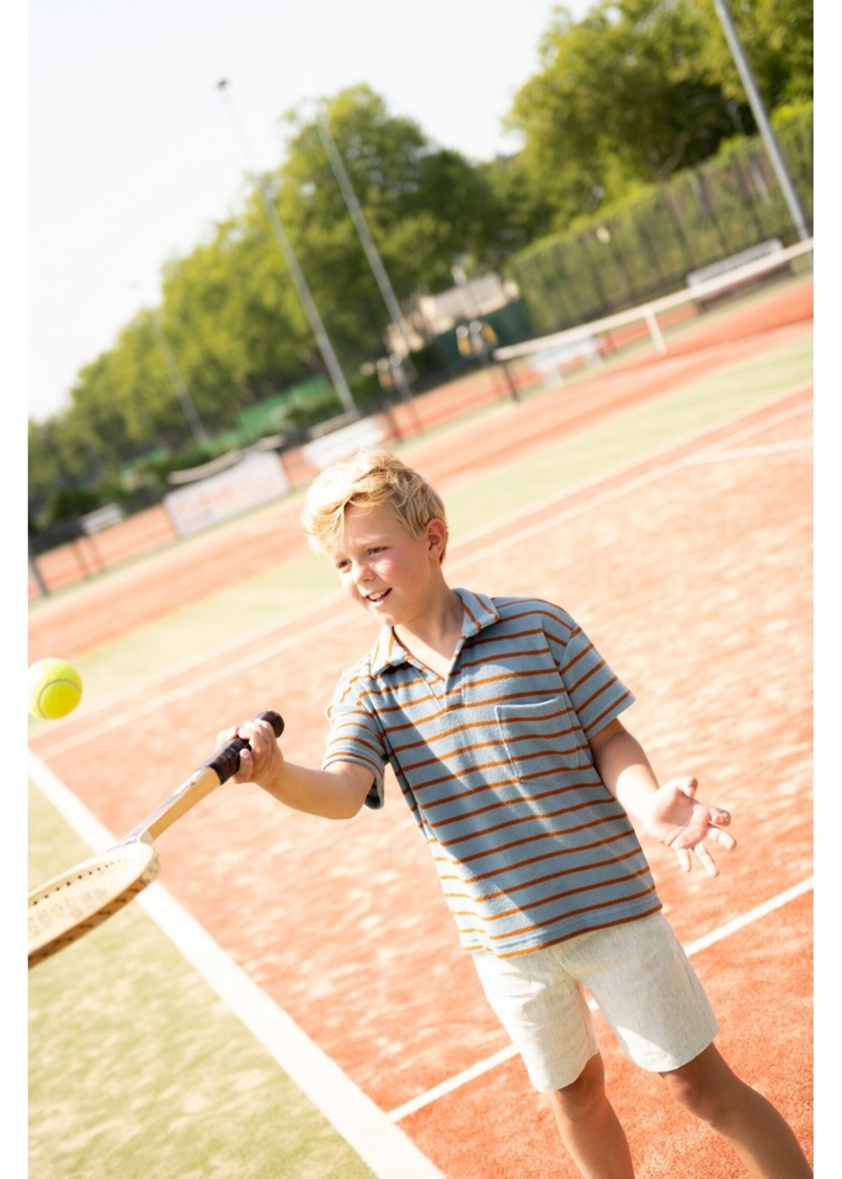 ° Stof Rekbare Spons - POPPY - Stripes - Blauw/Bruin