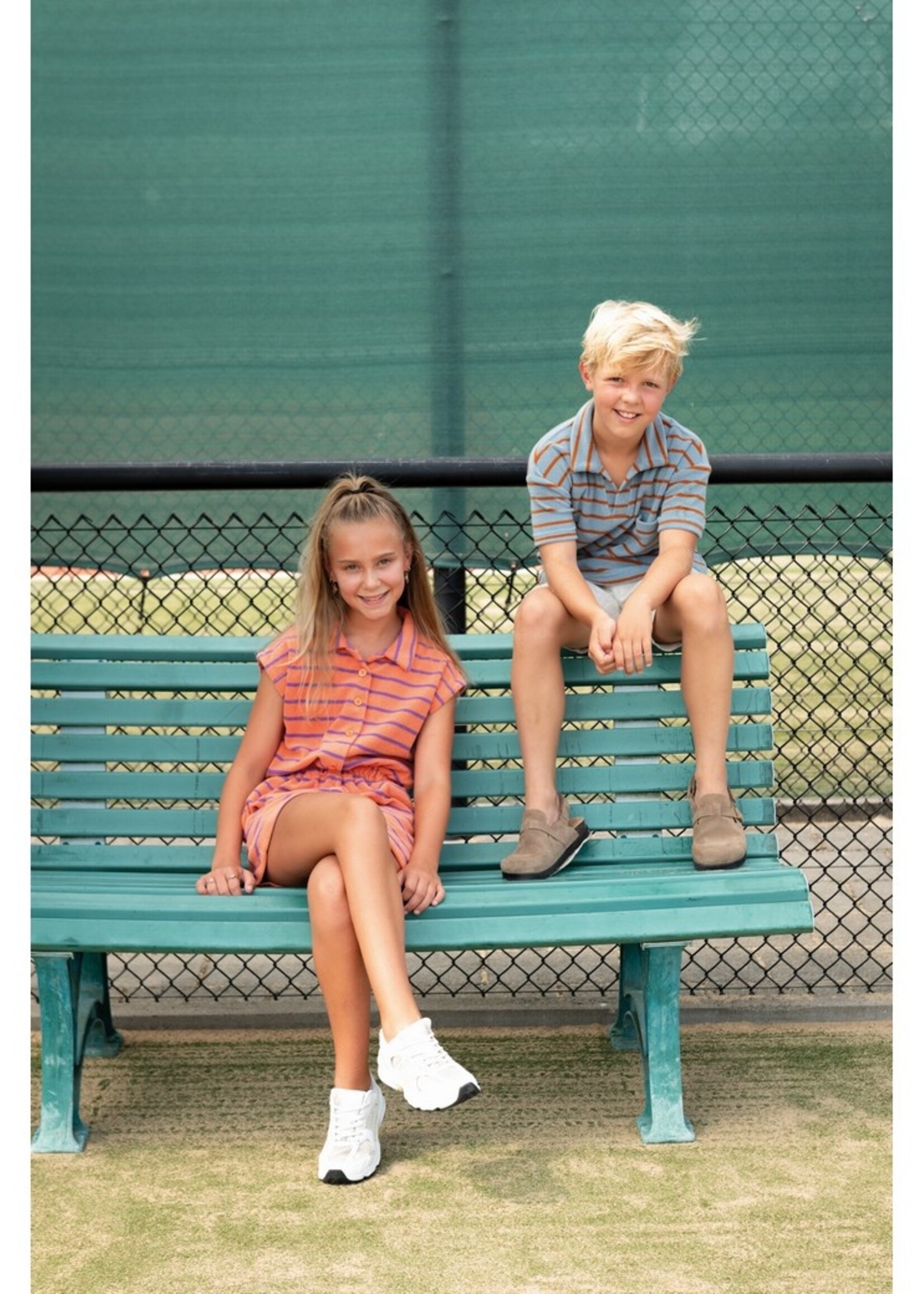 ° Stof Rekbare Spons - POPPY - Stripes - Blauw/Bruin