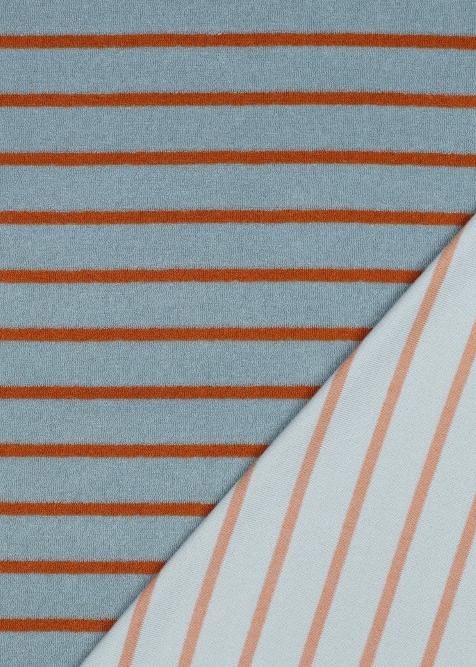 ° Stof Rekbare Spons - POPPY - Stripes - Blauw/Bruin