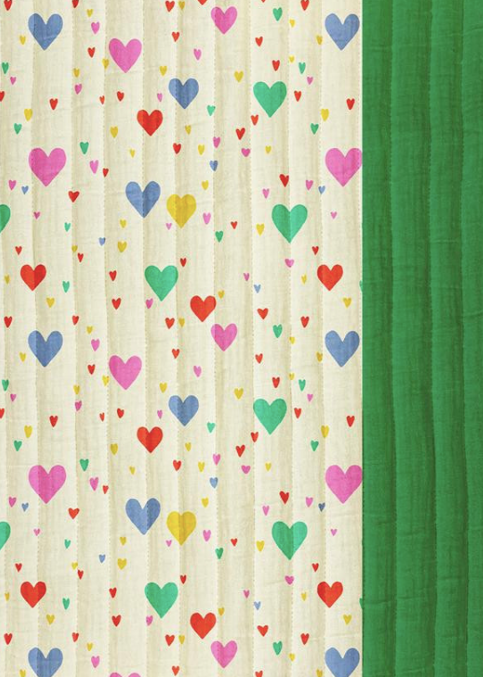 ° Stof Double Gauze Gewatteerd Quilted - Double Face - Hearts & Green