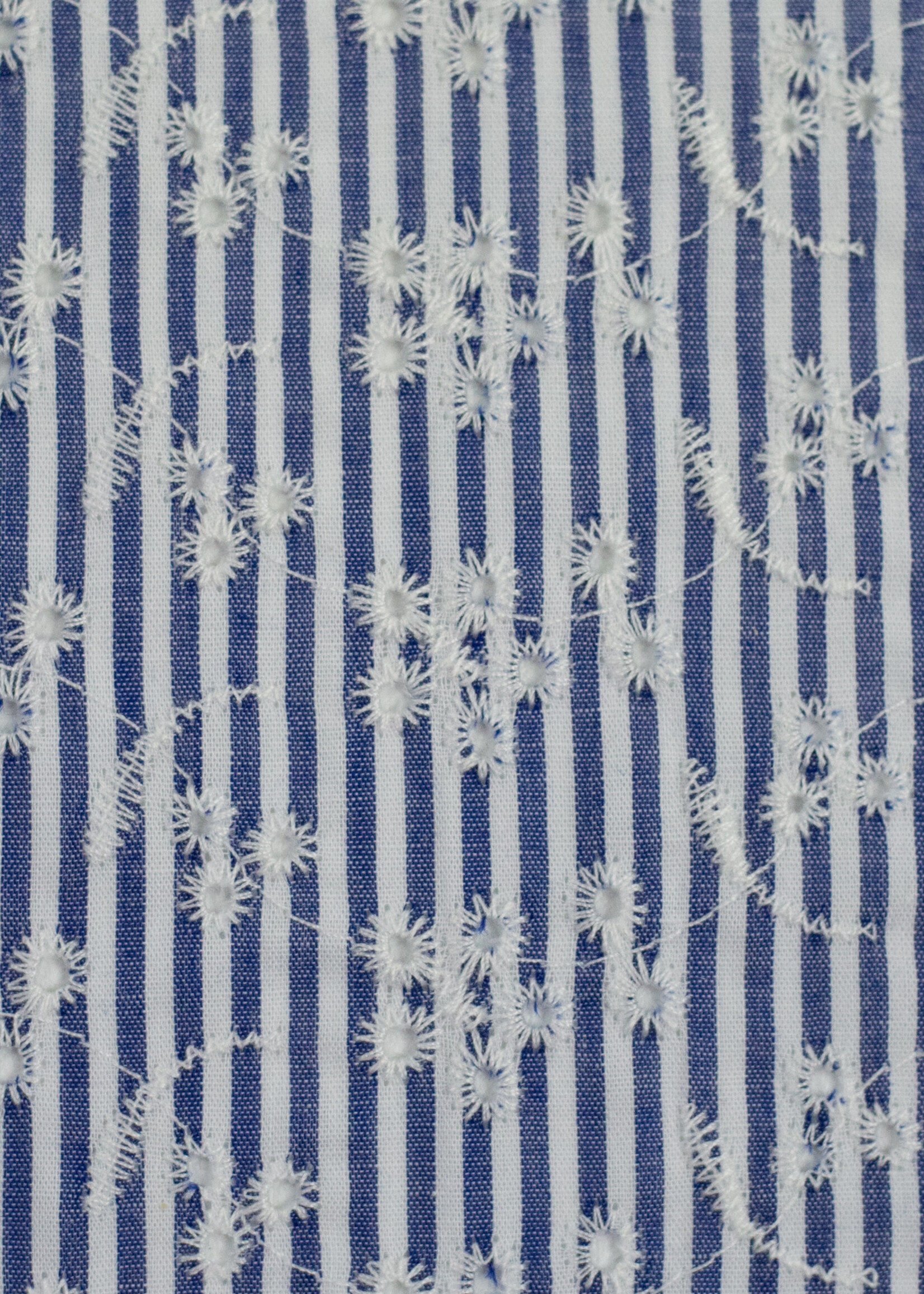 ° Stof Katoen - Embroidery - Stripes & Flowers - Blue