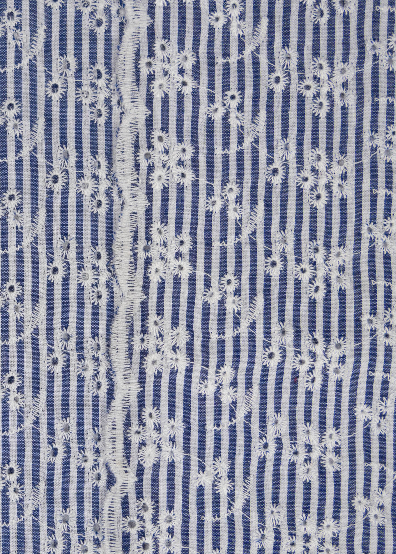 ° Stof Katoen - Embroidery - Stripes & Flowers - Blue