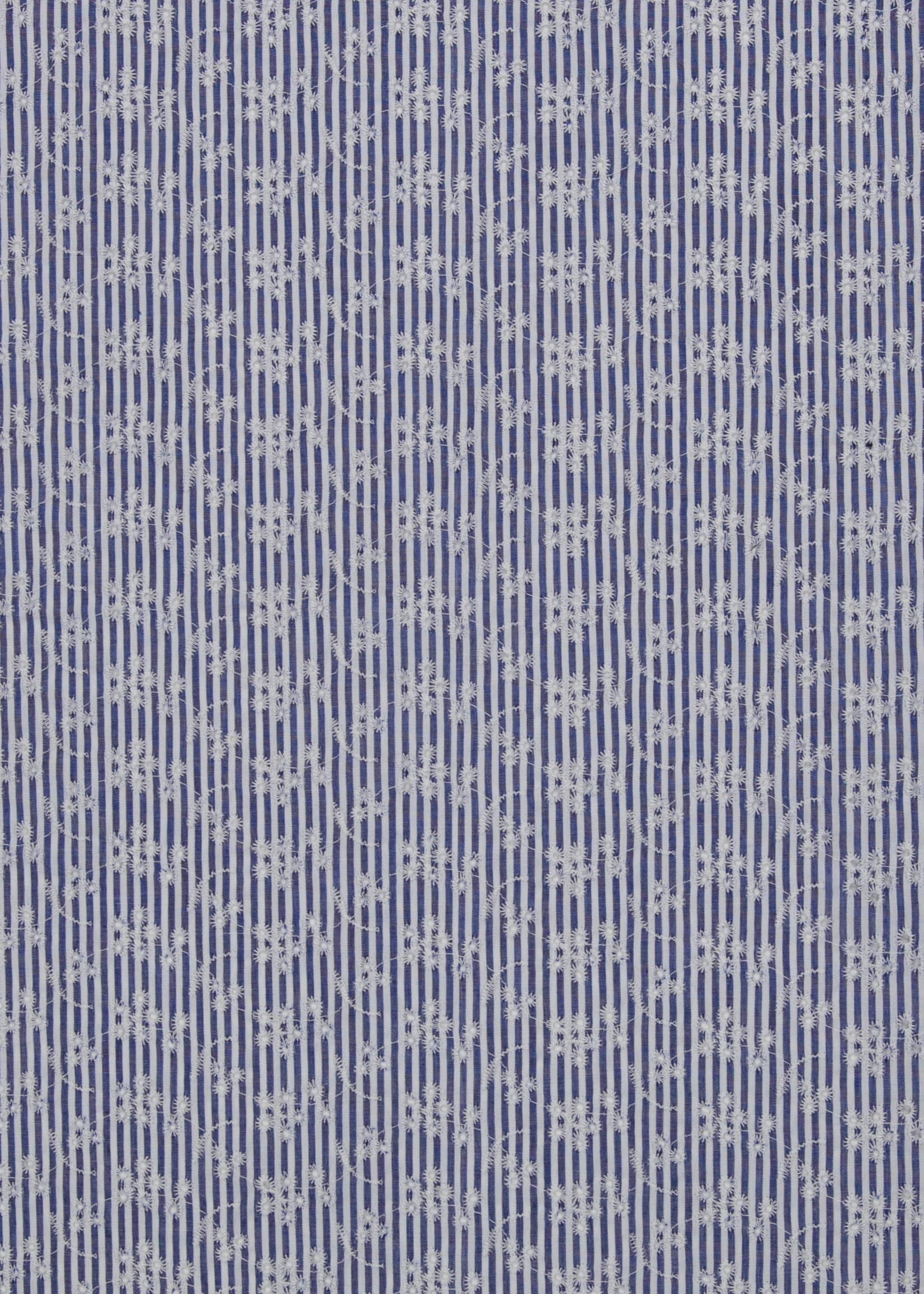 ° Stof Katoen - Embroidery - Stripes & Flowers - Blue