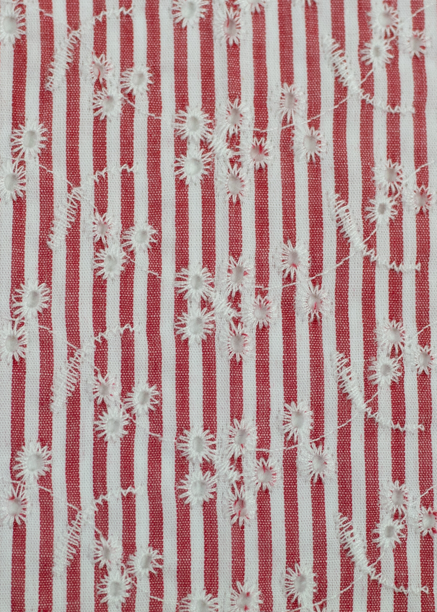 ° Stof Katoen - Embroidery - Stripes & Flowers - Red
