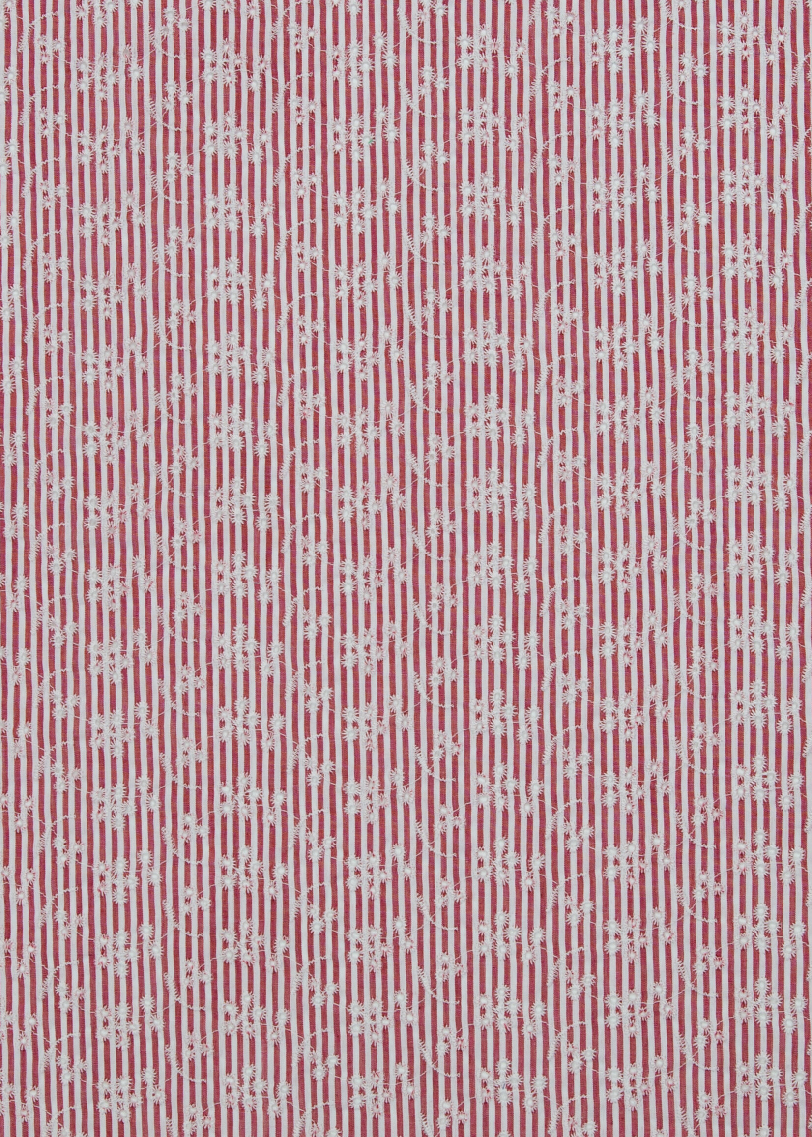 ° Stof Katoen - Embroidery - Stripes & Flowers - Red