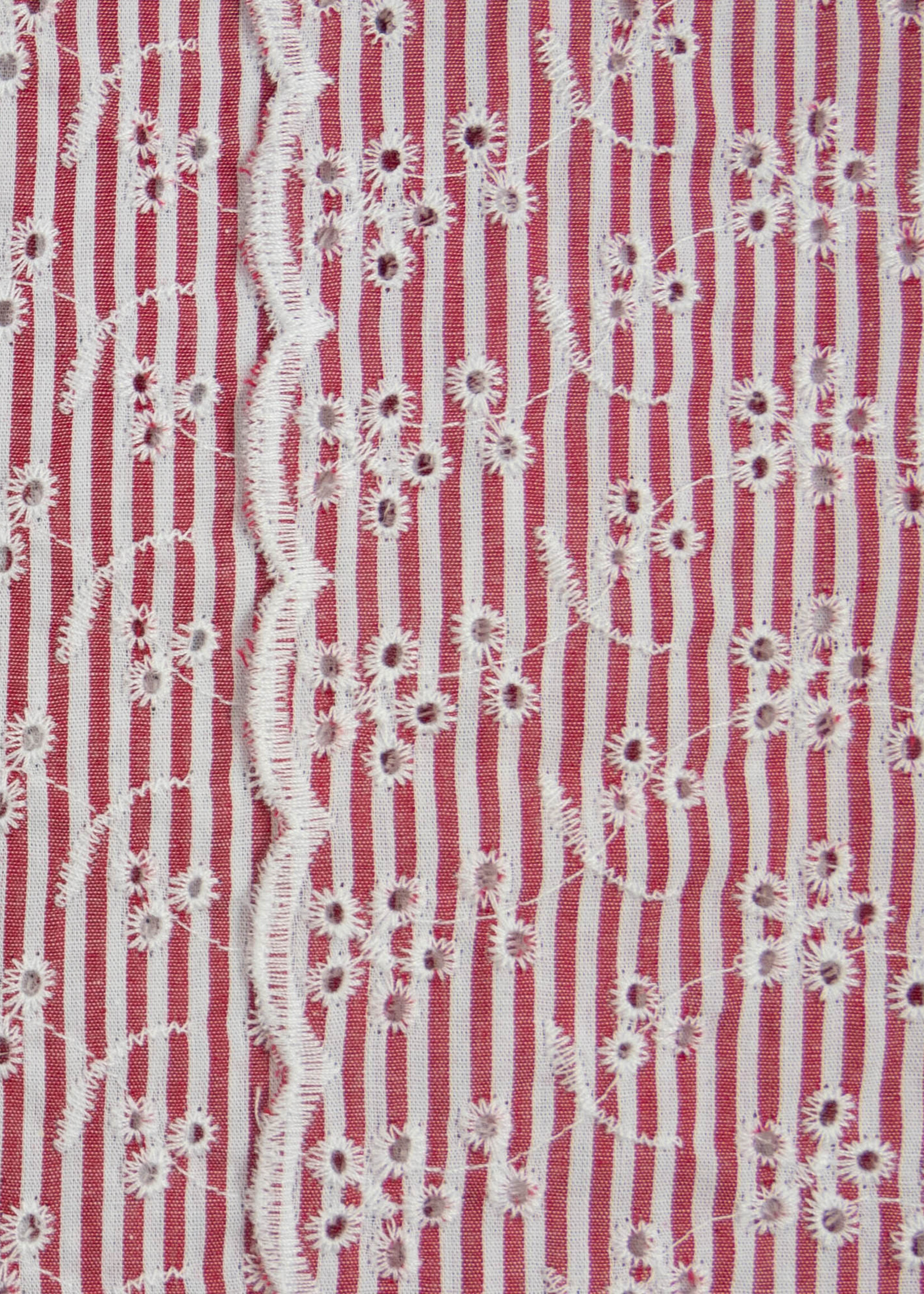 ° Stof Katoen - Embroidery - Stripes & Flowers - Red