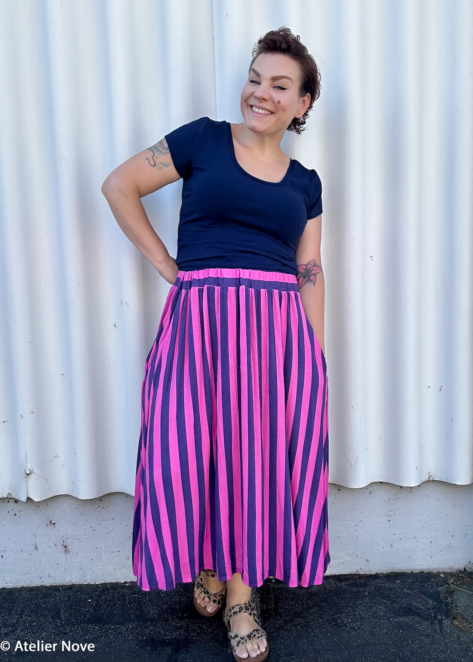 ° Stof Viscosetricot - Cherry Picking - Happy Stripes